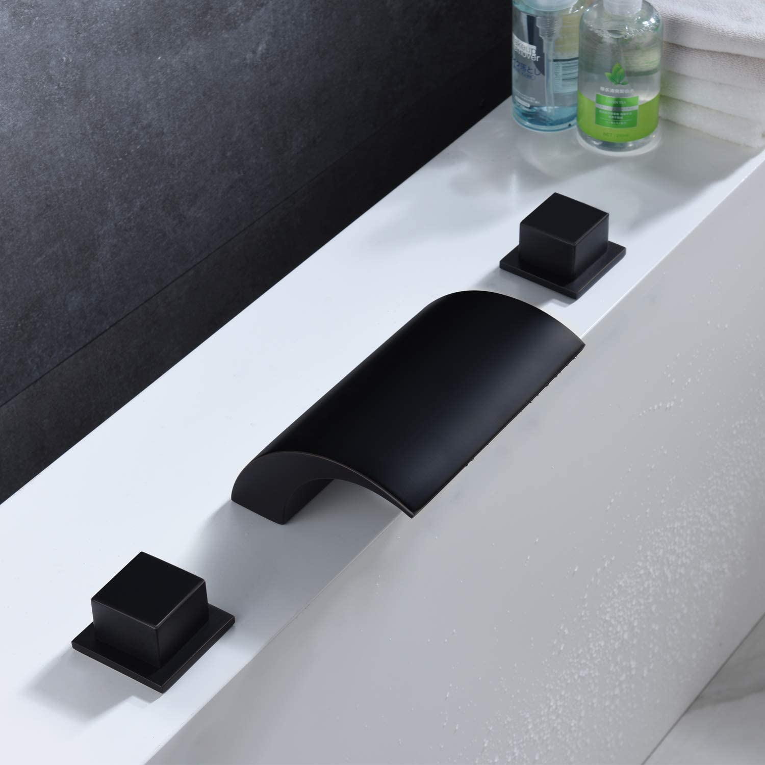 Premium Black Shower System S3218DI with Waterfall Roman Tub Faucet S2091DW - Modern Bathroom Fixtures for Luxurious Spa Experience at Home