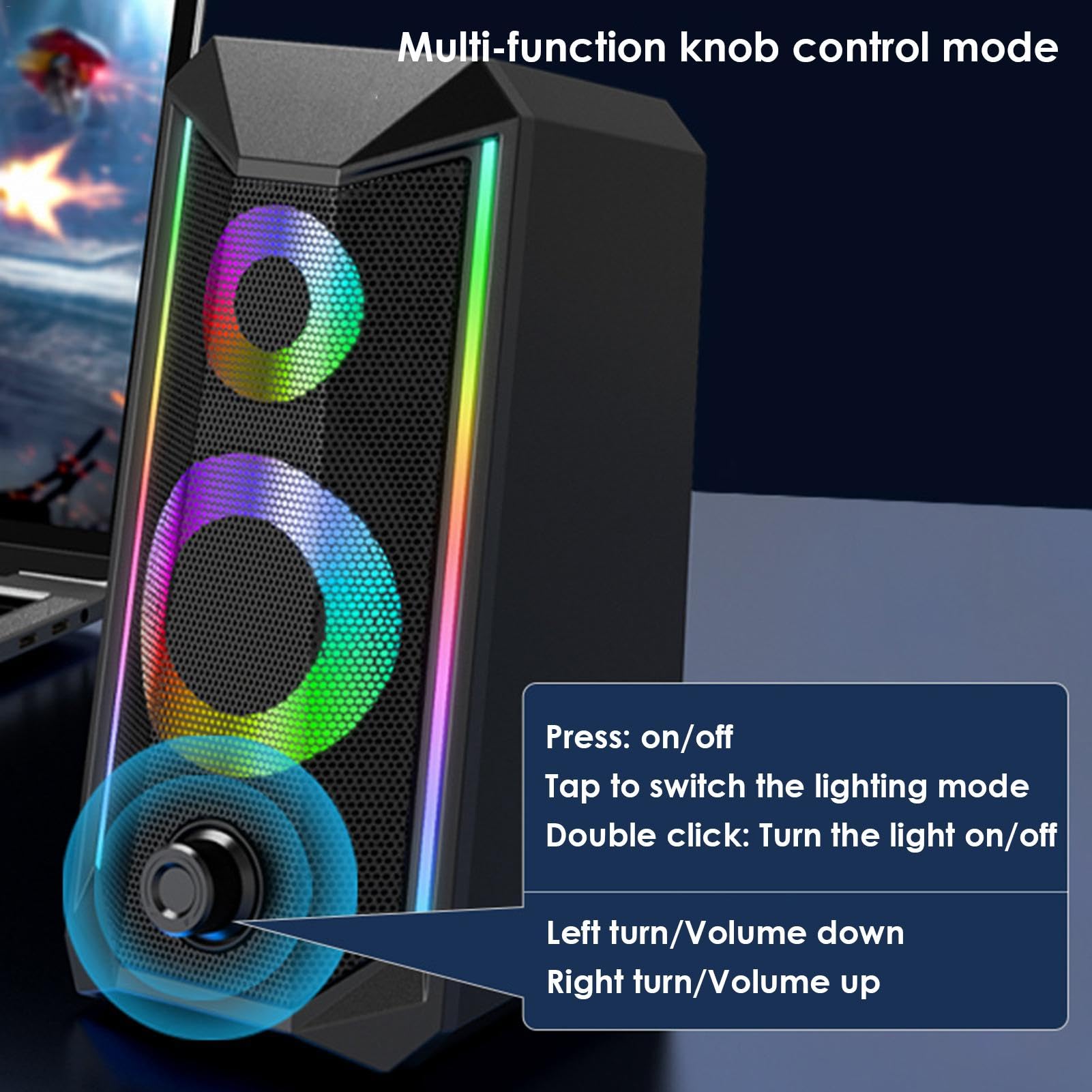 Buerfu RGB PC Speakers with Adjustable Volume Control - Enhanced Sound Quality for Gaming, Music, and Movies | Perfect RGB Desktop Speakers for Home Office and Gaming Setup