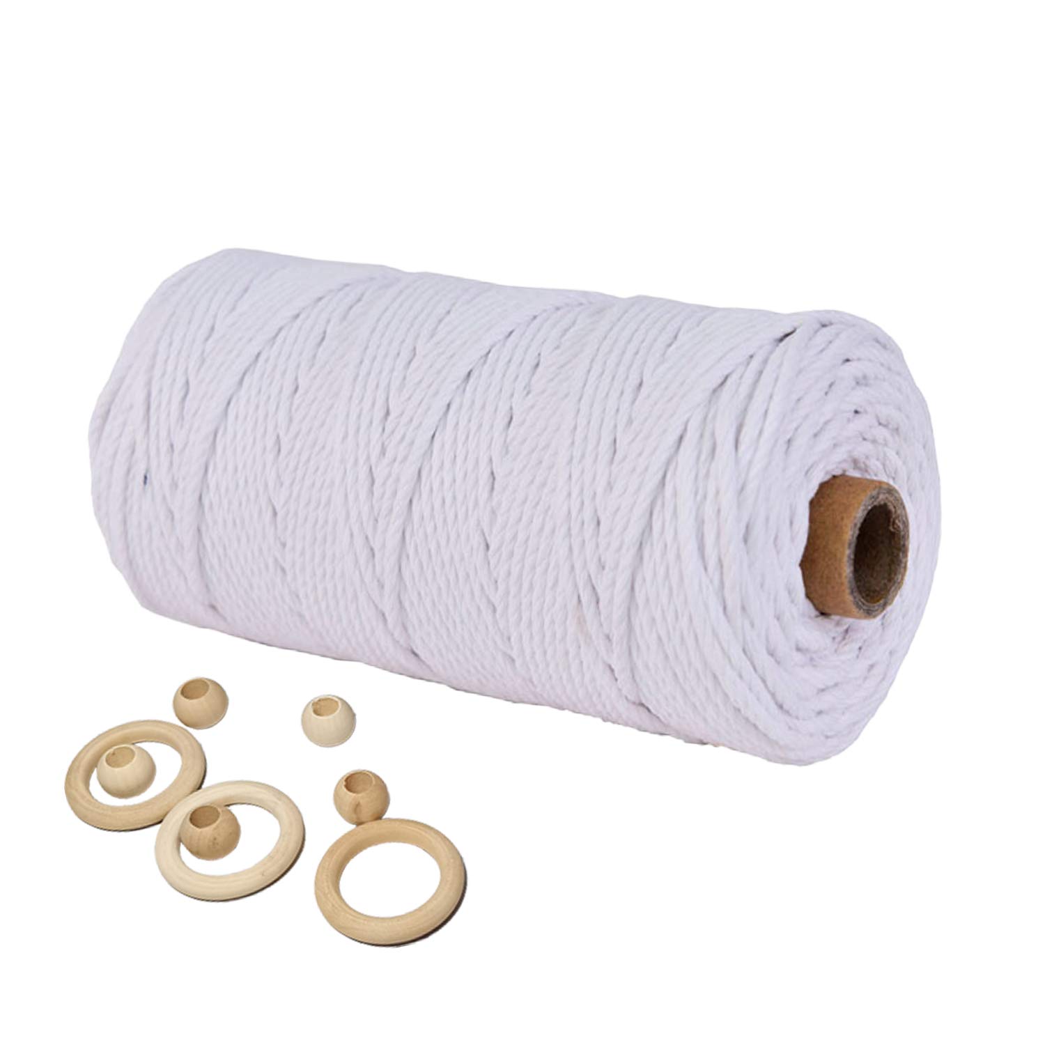 3mm Macrame Cord - 218 Yards White & Colored Natural Cotton Twisted Rope (4 Strands) for DIY Wall Hangings, Plant Hangers, Knitting Crafts, Christmas & Wedding Decorations - Perfect for Home Decor, Boho Style & Handmade Gifts