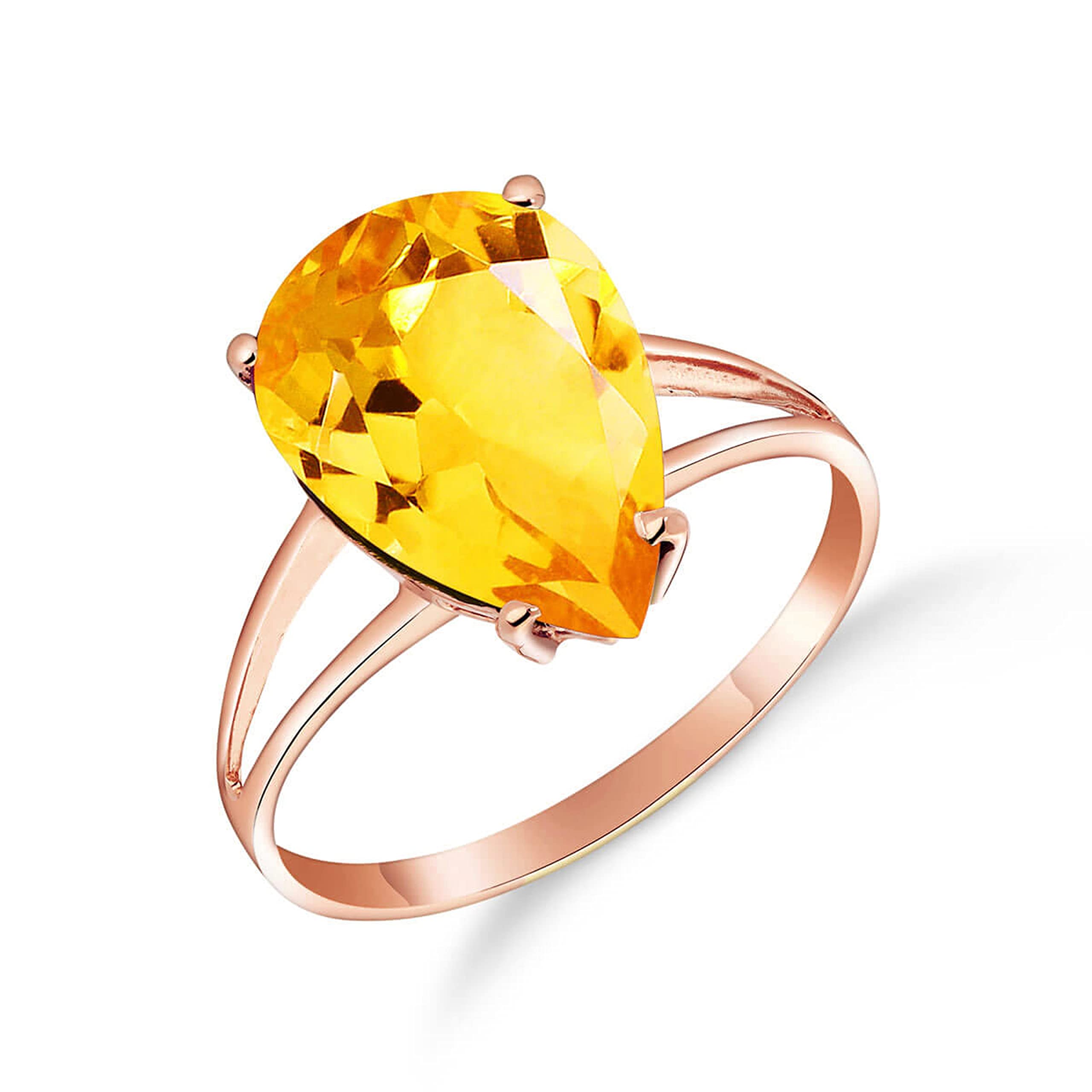 14K Rose Gold Pear-Shaped Citrine Ring - Elegant Galaxy Gold GG Jewelry for Women | Perfect for Weddings, Anniversaries & Special Occasions