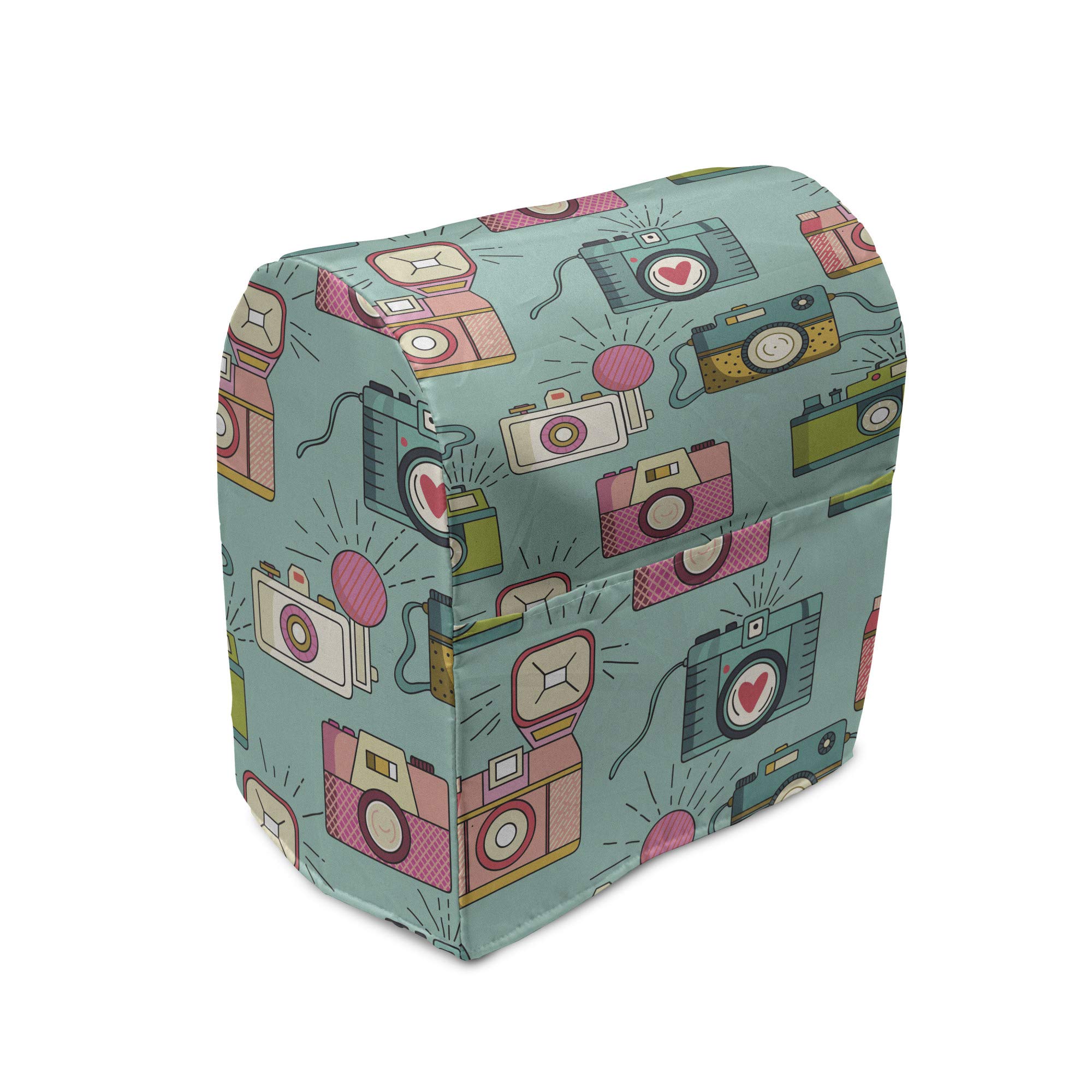 Ambesonne Retro Stand Mixer Cover - Vintage Camera Doodle Design, 6-8 Quart Kitchen Appliance Organizer with Pocket - Perfect for Baking, Cooking & Kitchen Organization - Multicolor Hipster Pattern