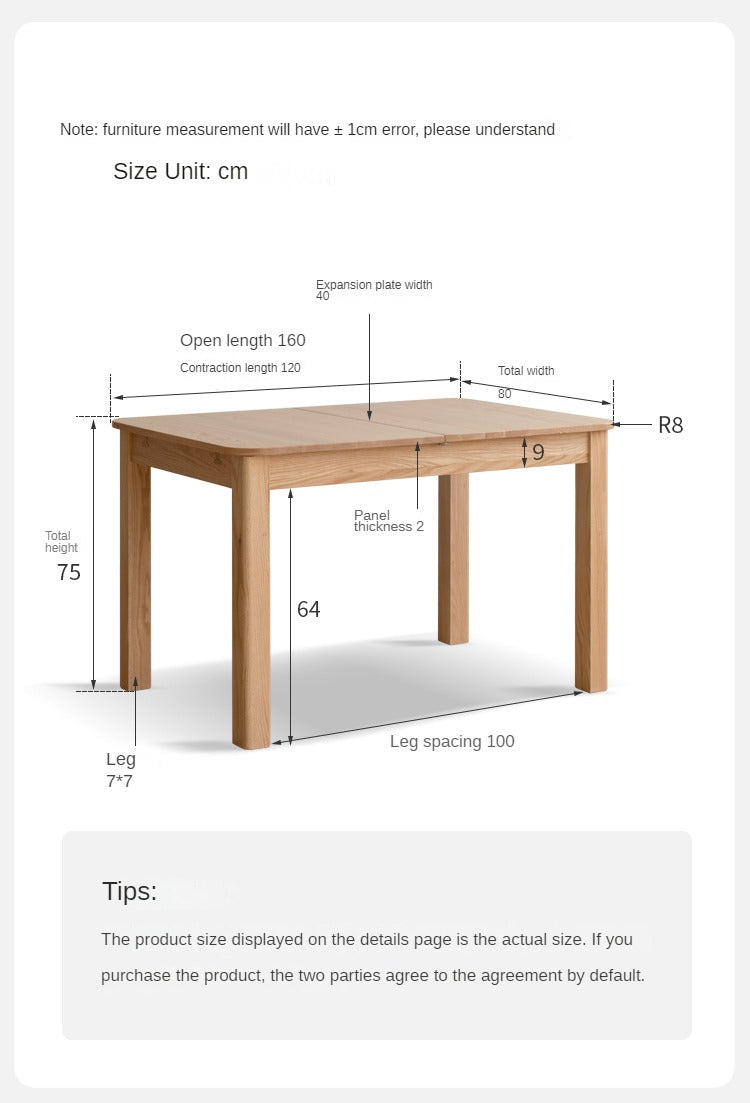 Solid Oak Wood Extendable Folding Dining Table - Expandable for Small Spaces, Perfect for Apartments & Family Gatherings