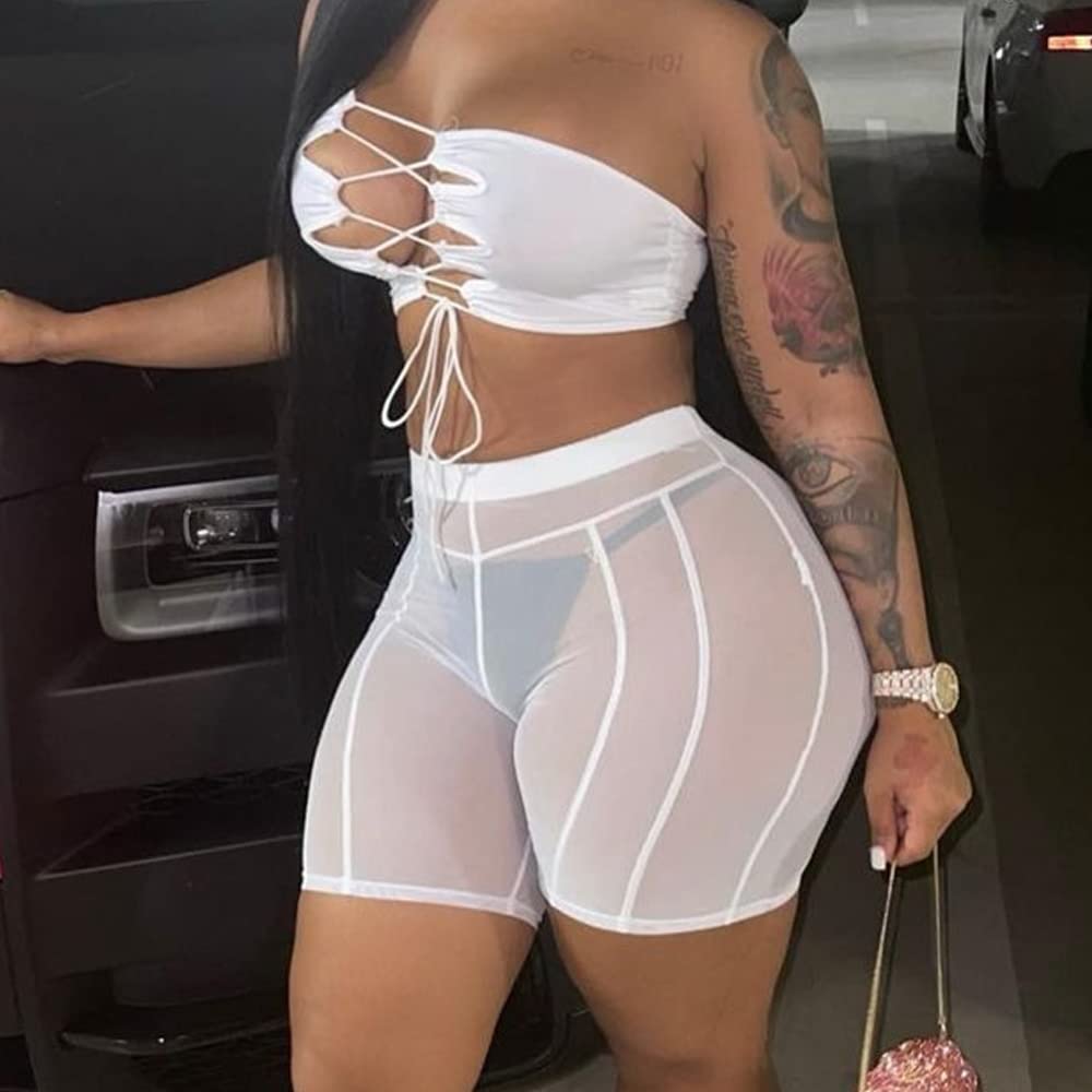 Women's Sexy Sheer Mesh Biker Shorts - High Waisted Workout Gym Booty Shorts, See Through Skinny Short Leggings for Yoga, Running & Fitness | Perfect for Gym, Dance & Summer Outfits