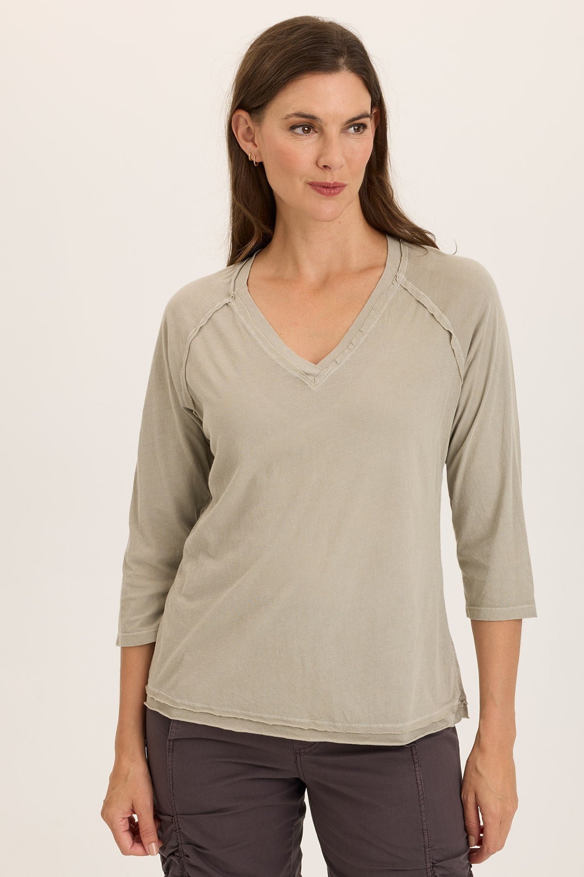 Maven Jersey 3/4 Sleeve V Neck Tee - Soft Cotton Women's T-Shirt for Casual Wear & Layering | Perfect for Everyday Outfits, Work & Weekend Looks