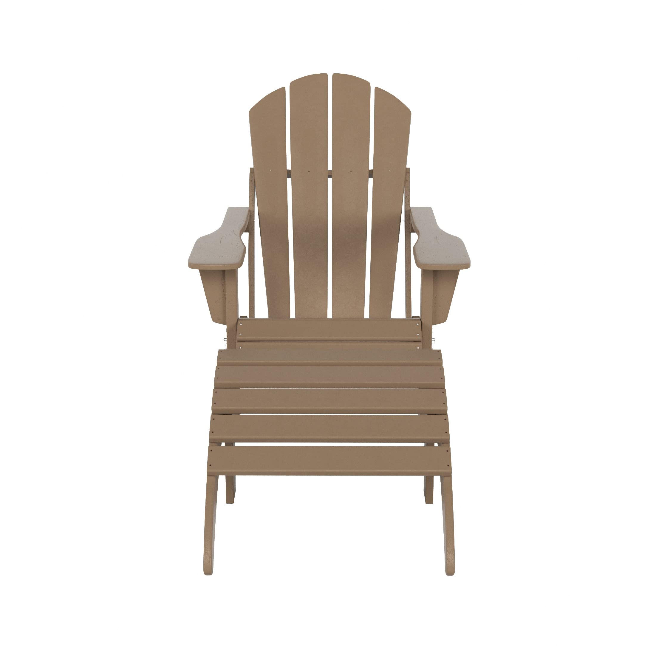 WO Home Furniture 2-Piece Adirondack Chair and Ottoman Set - Classic Outdoor Patio Furniture in Weathered Wood Finish - Perfect for Backyard, Garden, Deck and Poolside Relaxation