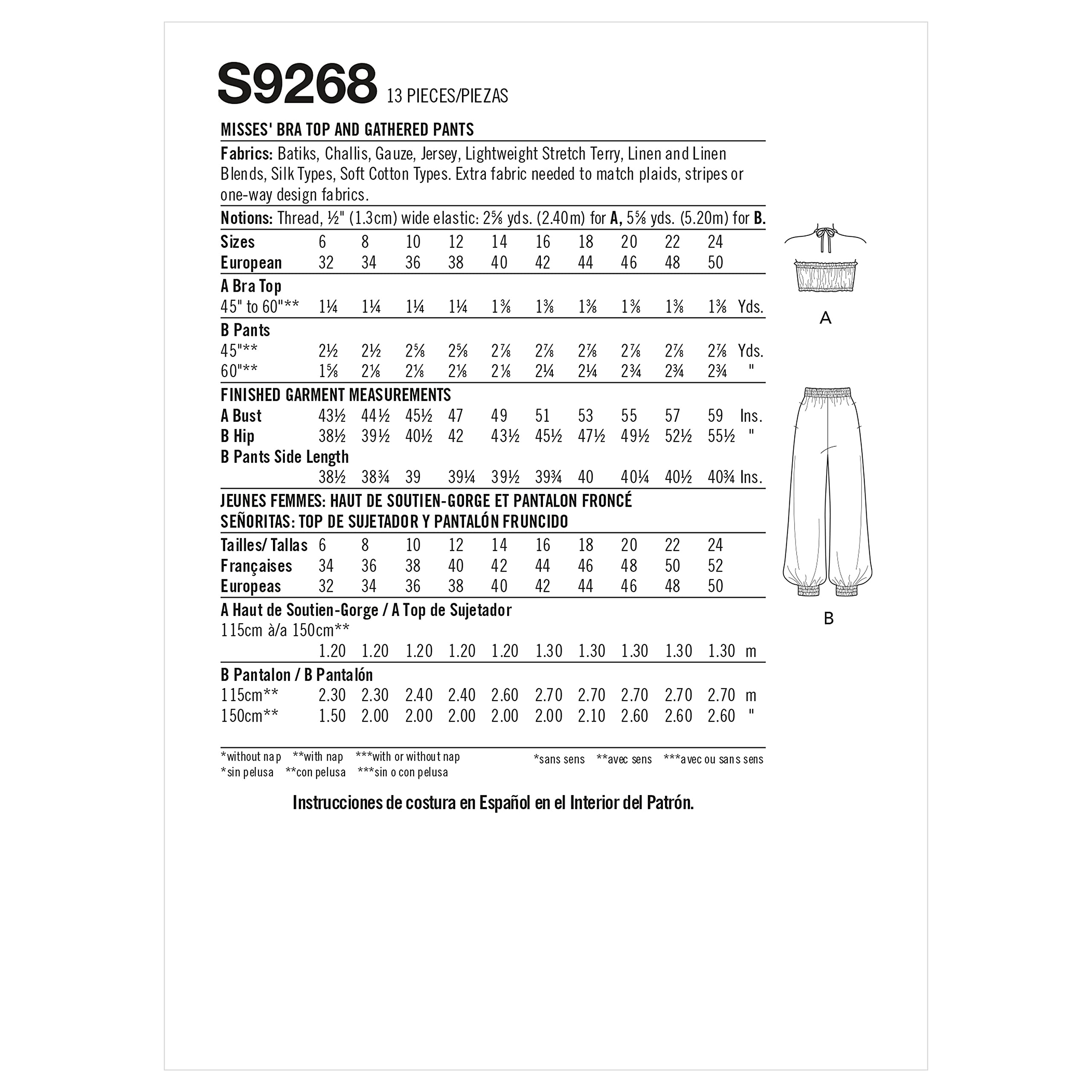 Simplicity Misses' Bra Top and Wide Leg Pants Sewing Pattern (Code 9268) - Sizes 16-24 - White - DIY Fashion for Women, Plus Size Outfit Creation, Home Sewing Projects
