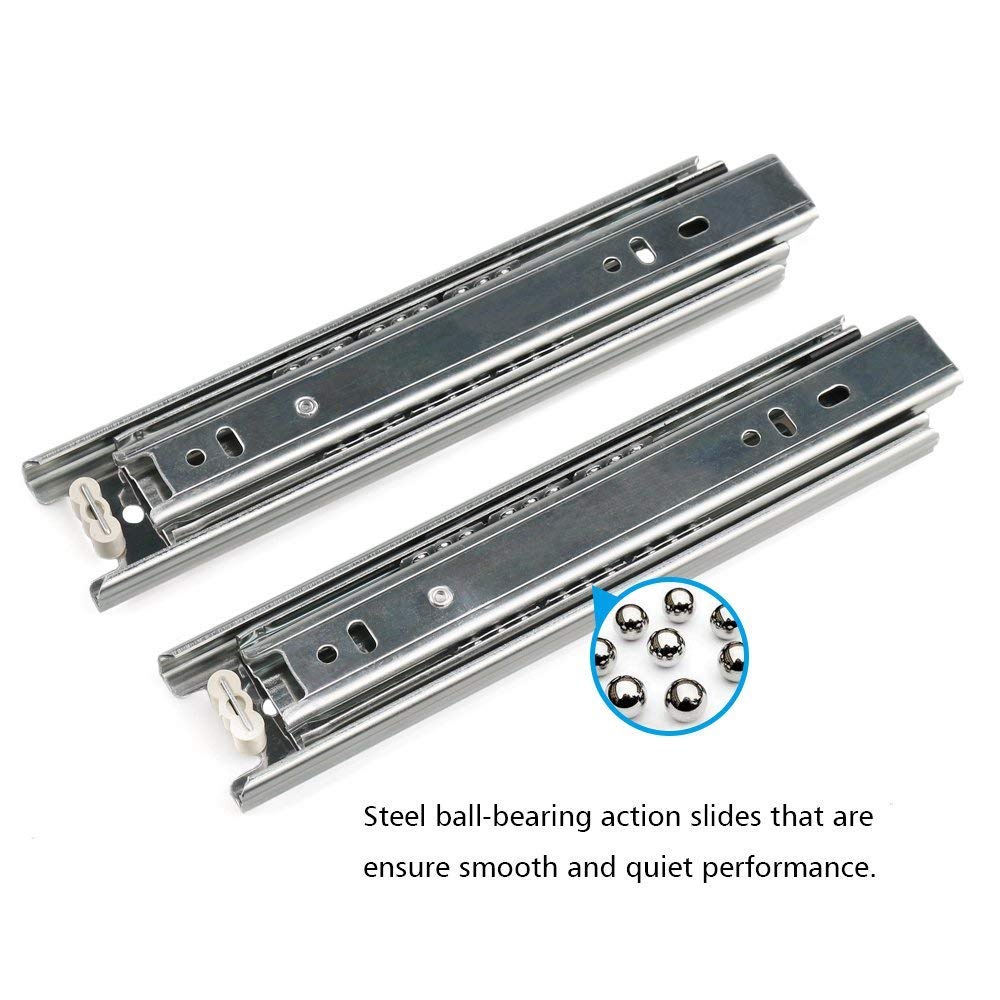 BESUNTEK 8 Inch Full Extension Ball Bearing Drawer Slides - 2 Pair Side Mount Cabinet Sliders for Kitchen, Office & Furniture (Silver) | Heavy Duty Smooth Gliding for Drawers & Storage Organization