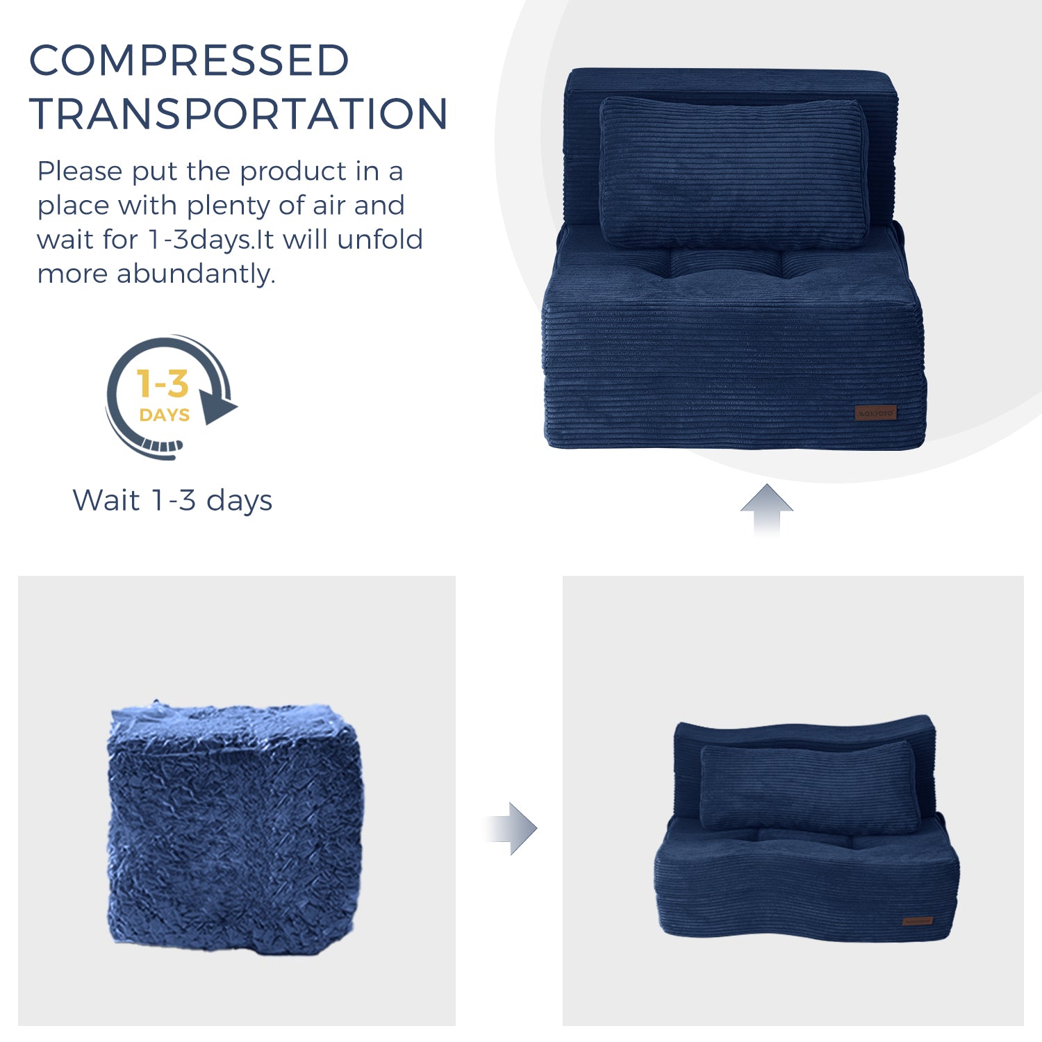 MAXYOYO 4-in-1 Convertible Sofa Bed Chair - Foldable Tufted Sleeper with Pillow, Navy Blue | Perfect for Small Spaces, Guest Rooms & Apartments