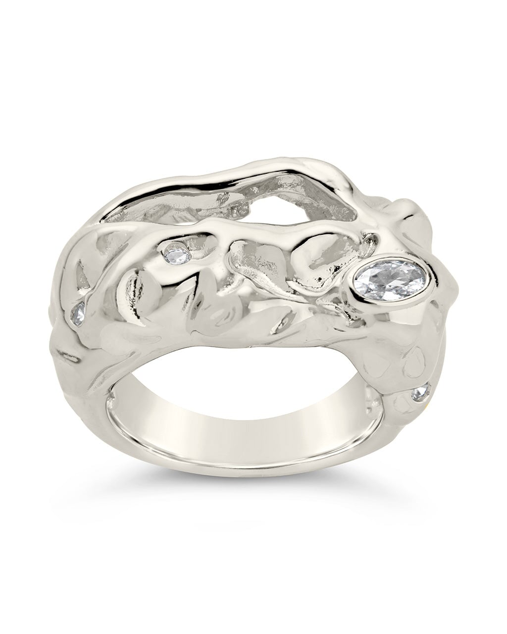 Sasha CZ & Molten Metal Band Ring for Women - Elegant Cubic Zirconia & Sterling Silver Stackable Ring - Perfect for Everyday Wear, Gift Giving & Special Occasions
