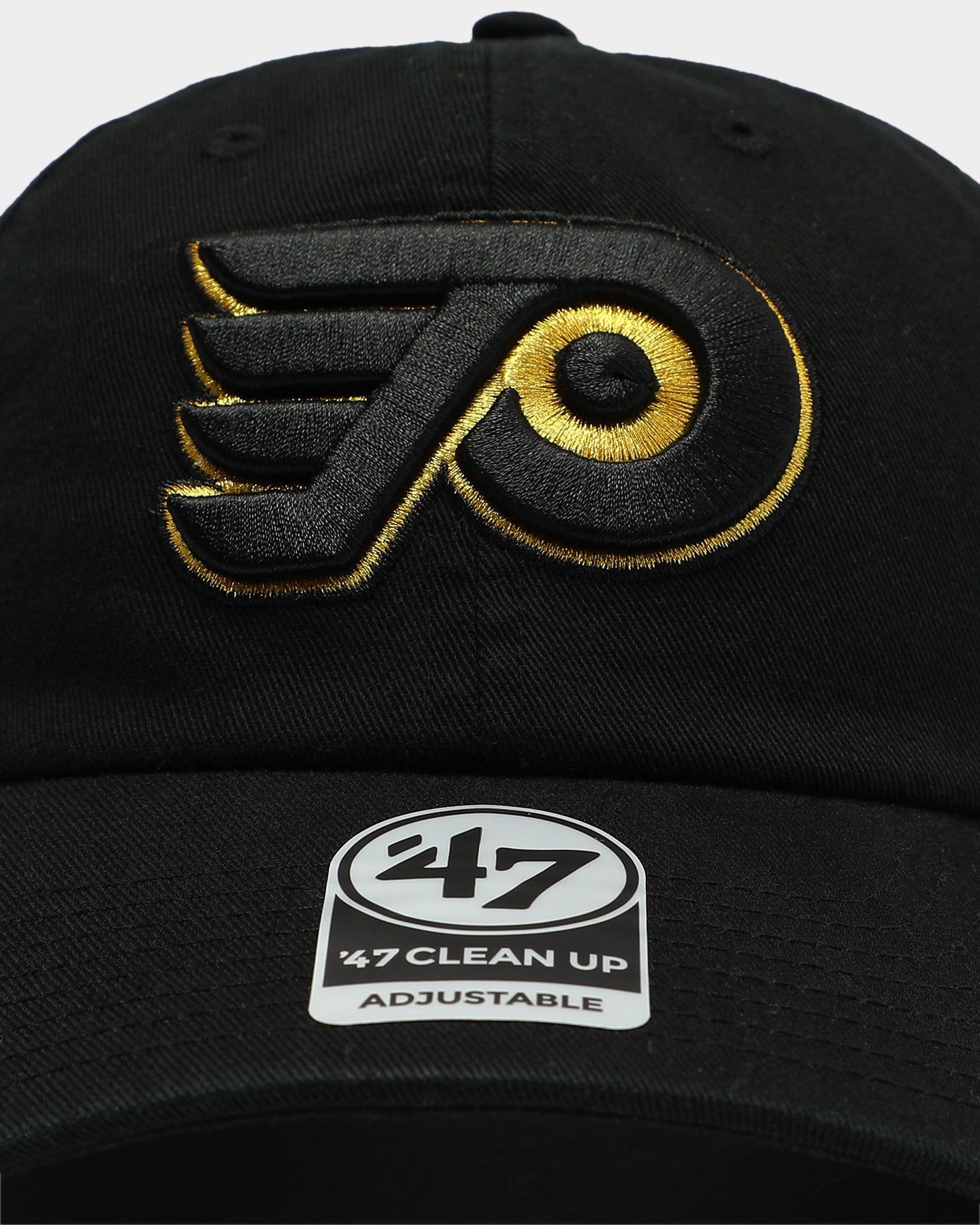 47 Brand Philadelphia Flyers Clean Up Strapback Adjustable Hat - Black & Gold Hockey Cap for Men & Women - Perfect for Game Day, Sports Events & Casual Wear