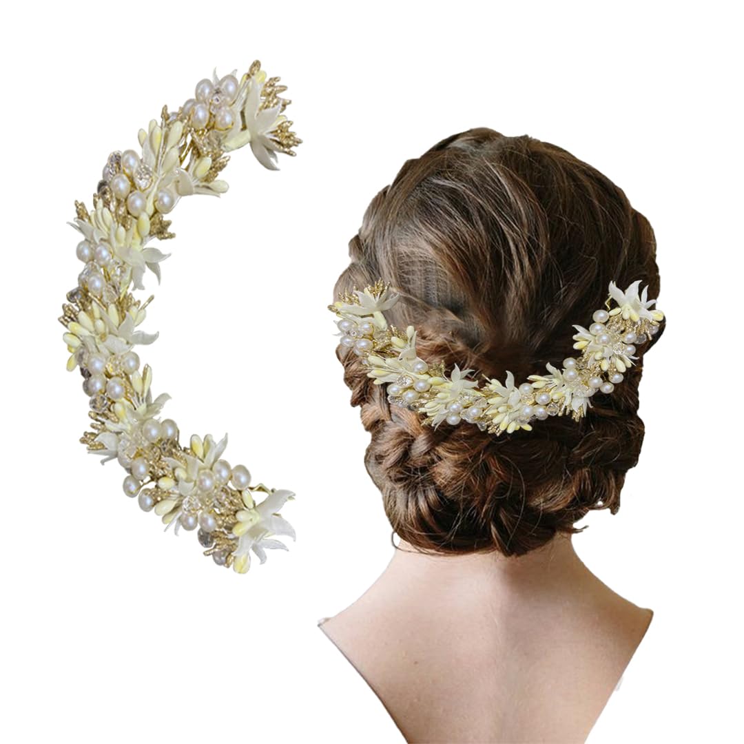 Elegant Floral Pearl Hair Clips for Women & Girls - Wedding Bridal Hair Accessories, Artificial Flower & Pearl Bun Pins - Perfect for Bridal Hairstyles, Prom, Parties & Special Occasions (MN11)