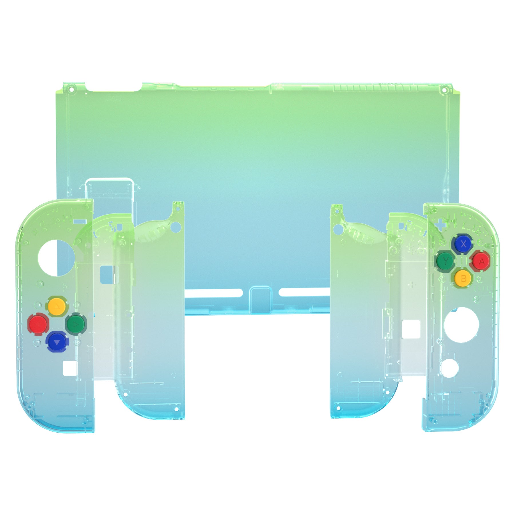 eXtremeRate Gradient Translucent Green Blue Back Plate Replacement Shell for Nintendo Switch Console & Joy-Con Controllers - Full Set Buttons Included - DIY Customization for Gaming Enthusiasts | Perfect for Console Modding, Controller Upgrades & Personalized Gaming Setup
