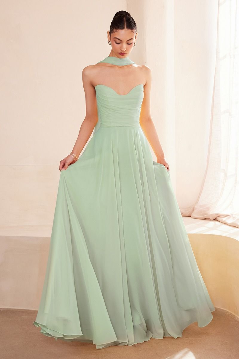 Belmira Strapless Chiffon A-Line Evening Gown - Elegant Formal Dress for Prom, Wedding, and Special Occasions | Ladivine T703