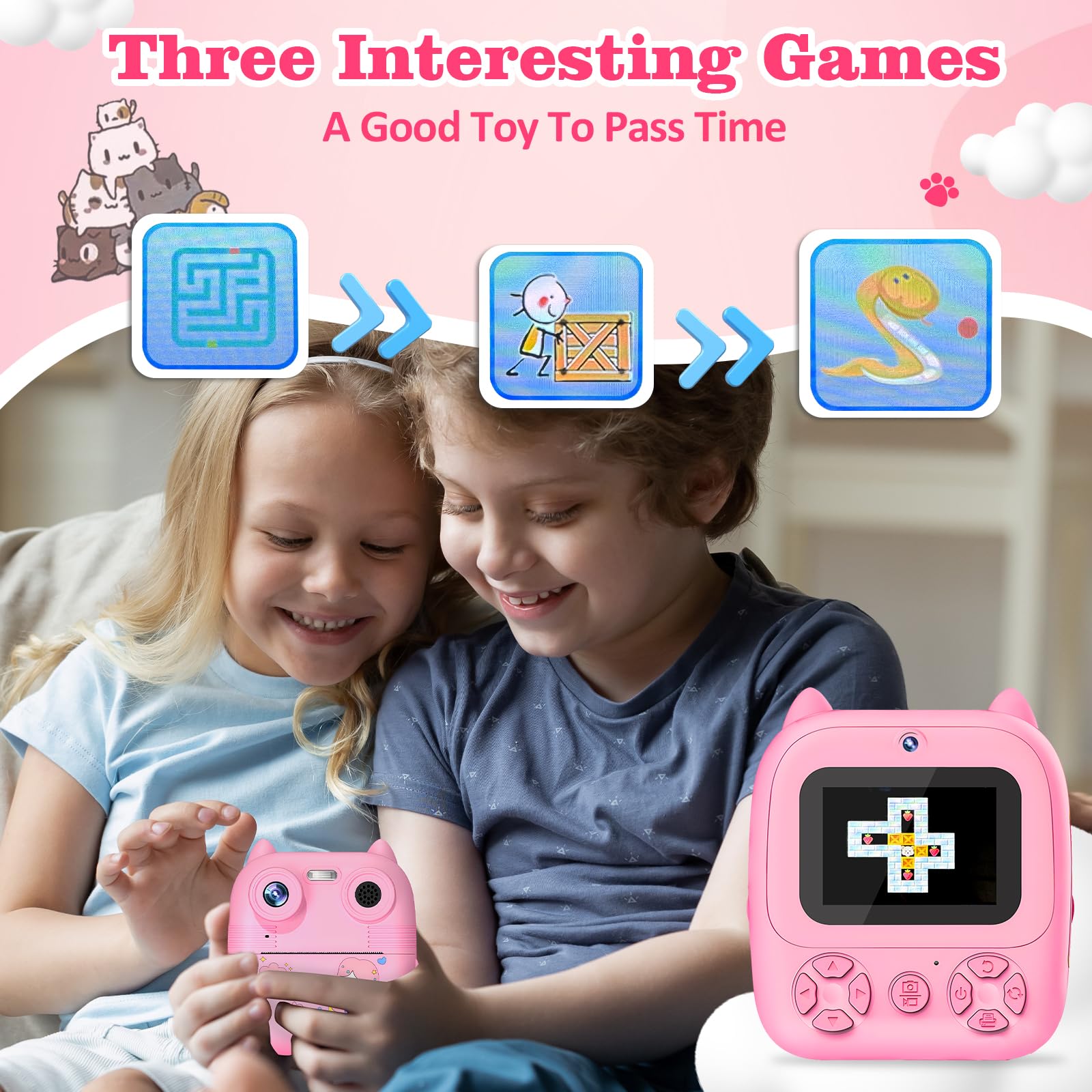 Terawetre Kids Instant Print Camera - 1080P HD Digital Camera for Girls & Boys Ages 3-9, Includes 32GB SD Card & Printing Paper - Perfect for Birthday Gifts, Travel, Parties & Creative Play