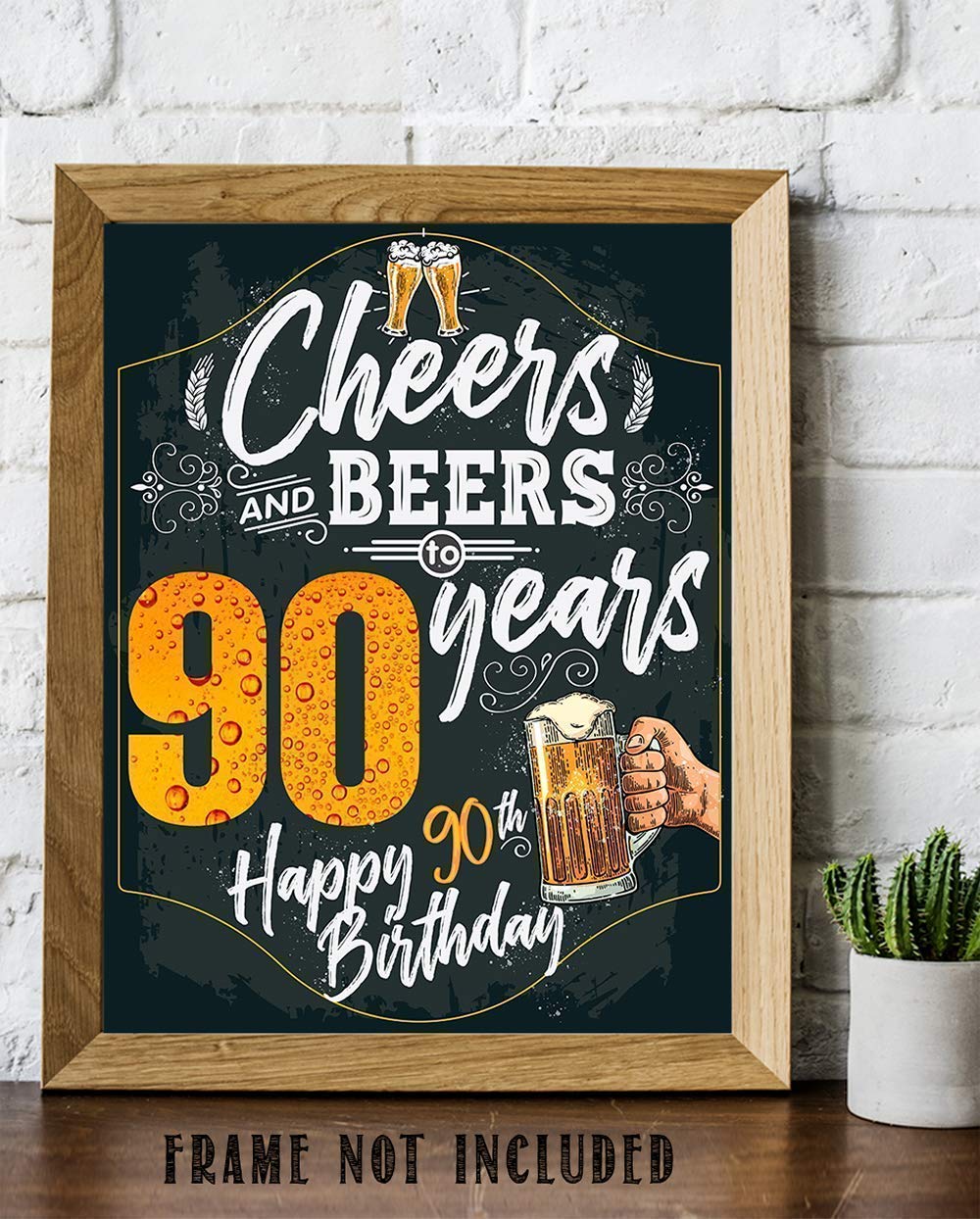 Cheers and Beers to 90 Years Art Poster - 11x14 Unframed Chalkboard Style Birthday Decor for 90th Party, Beer Themed Sign & Gift - Perfect for Milestone Celebrations, Man Cave Decor & Bar Accessories