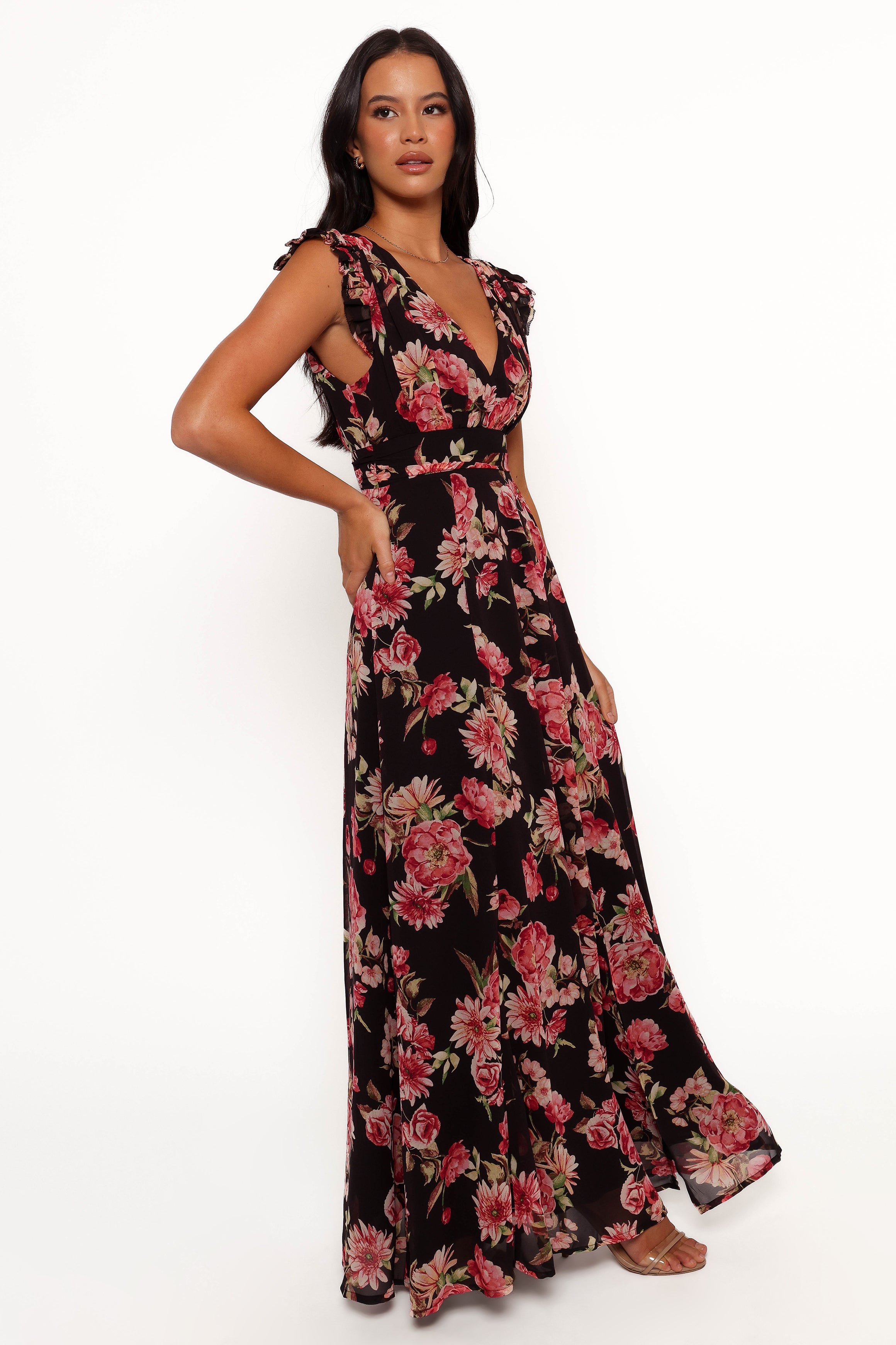 Aldo Women's Maxi Dress - Black Floral Print Long Sleeve Boho Dress for Summer Beach Vacation & Casual Outings