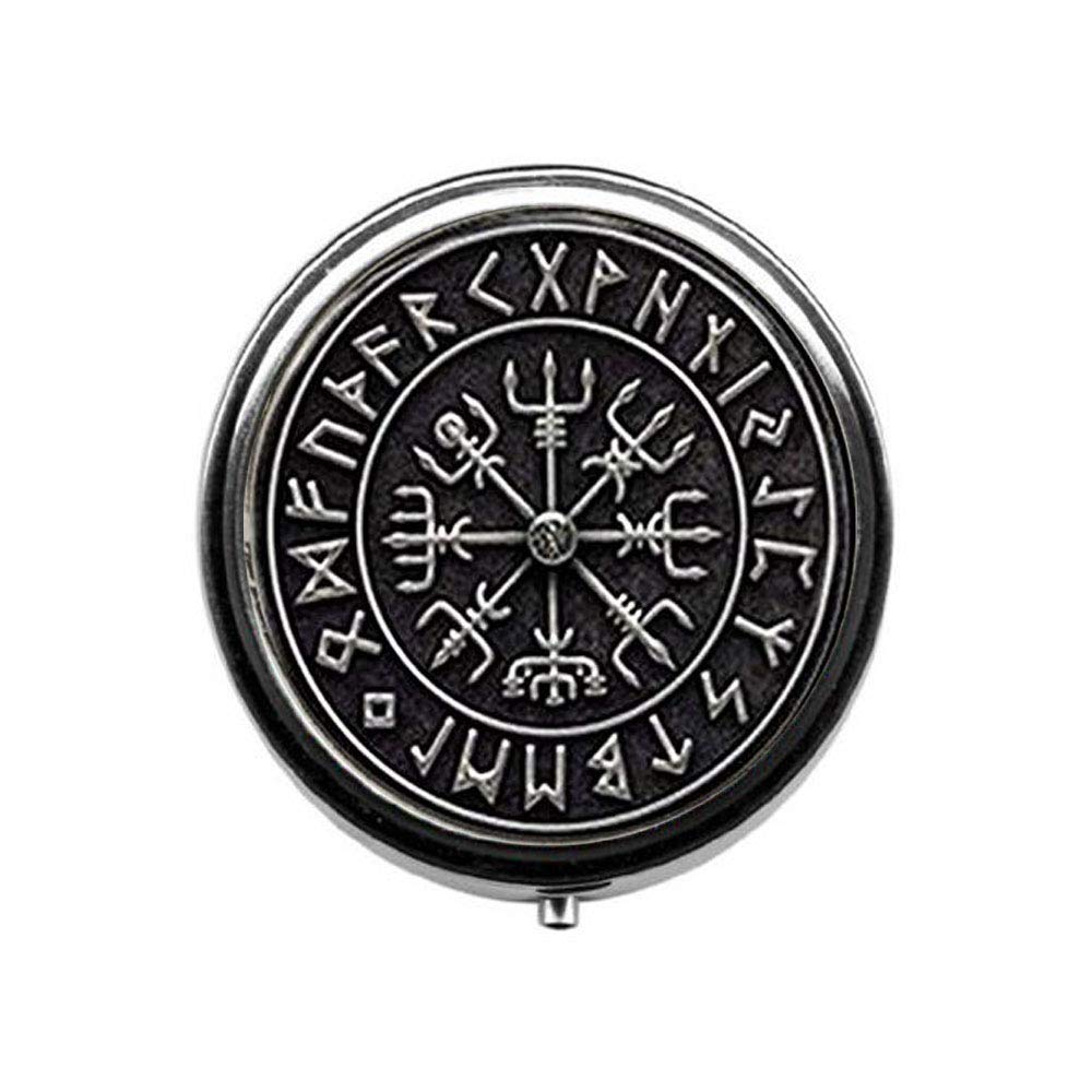 Viking Compass Pill Box - Jewelry Organizer & Glass Cabochon Candy Storage - Perfect for Travel, Medication, and Small Trinket Organization