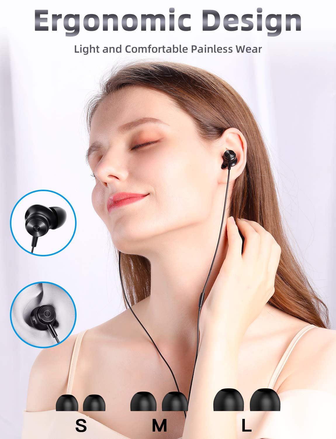 Bluedio Li Wired Earbuds with Microphone - Noise Isolating In-Ear Headphones with 3.5mm Y-Splitter for PC, Laptop, Gaming & Online Meetings - Perfect for Work, Study & Commuting