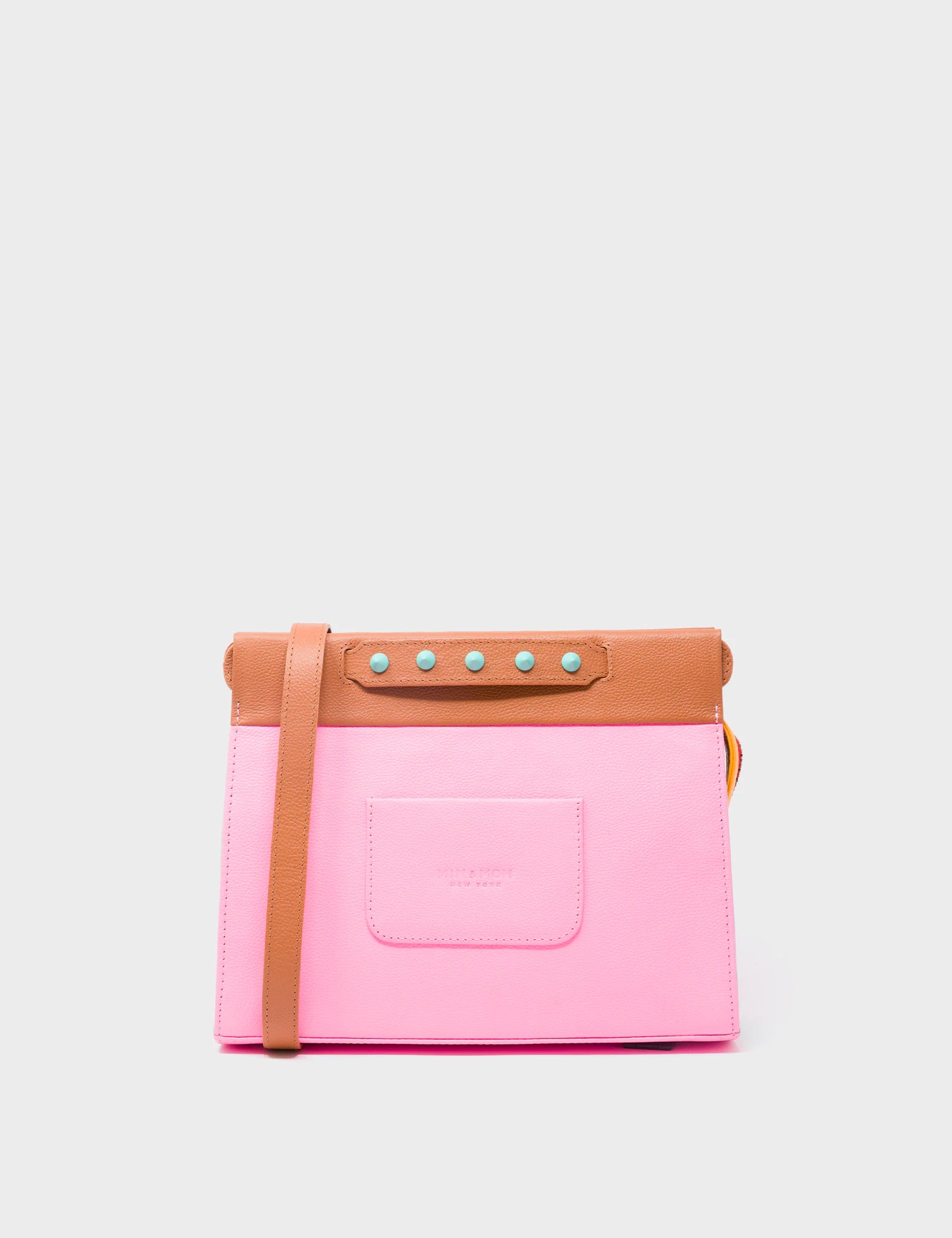Vali Crossbody Small Leather Bag in Caramel & Taffy Pink with All Over Eyes Embroidery - Perfect for Women's Daily Use, Travel & Fashion Accessories