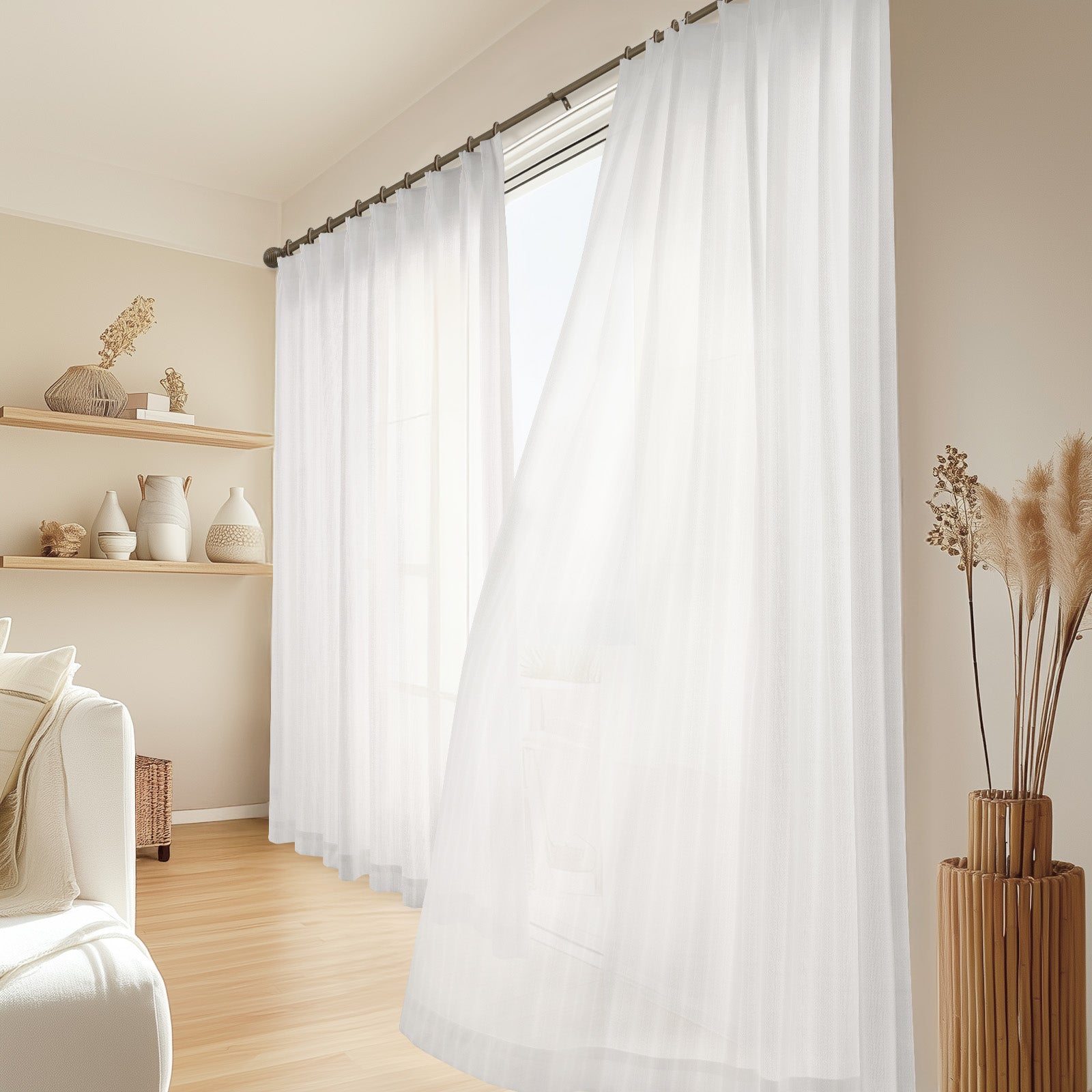 Mirage Double Sided UV Blocking White Sheer Curtains - Lightweight Breathable Thermal Insulated Custom Drapes for Living Room & Bedroom | Pleated Design for Home Decor