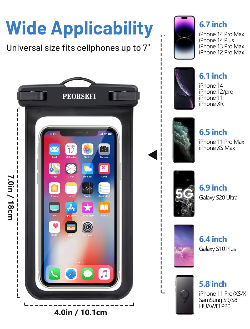**Universal Waterproof Phone Pouch - IPX8 Certified Dry Bag for iPhone 15/14/13/12 Pro Max/XS Plus & Galaxy S24+/S23 (Up to 7