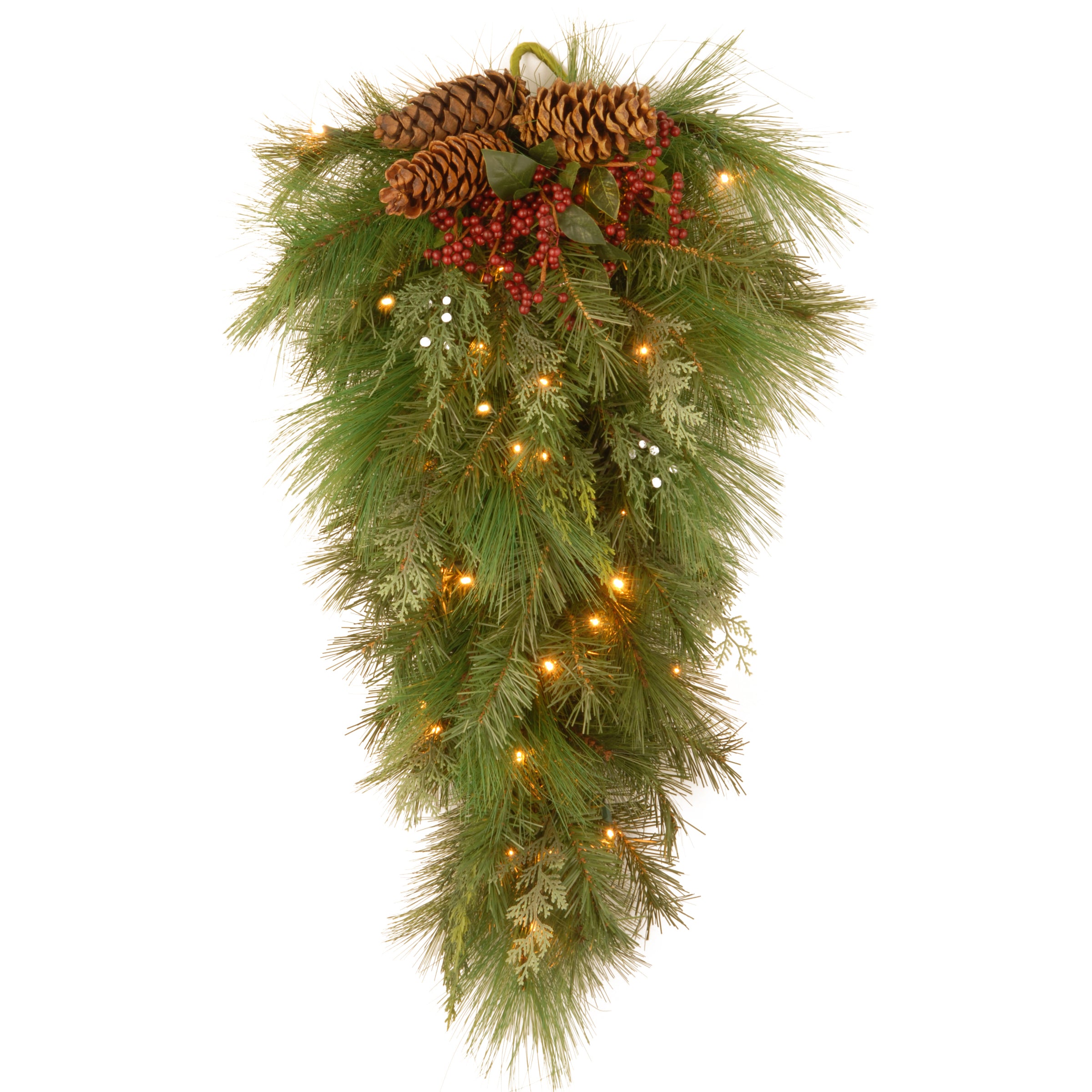 28 Inch Pre-Lit White Pine Teardrop Christmas Tree with 300 Warm White LED Lights - Perfect for Home, Office & Holiday Decorations