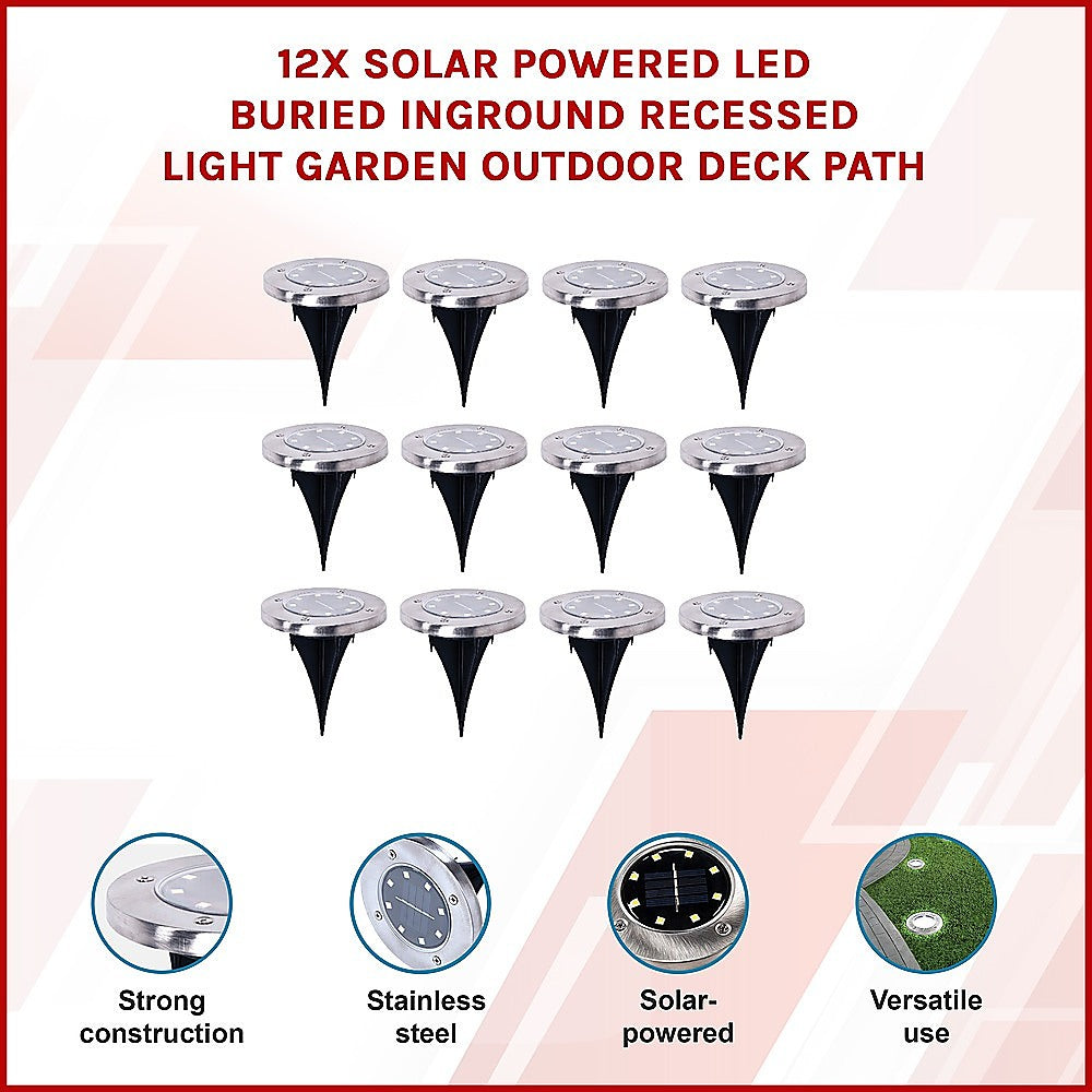 12 Pack Solar Powered LED In-Ground Lights - Waterproof Outdoor Landscape Lighting for Garden, Deck, Pathway, Driveway & Yard - Energy Efficient Solar Path Lights for Nighttime Safety & Ambience