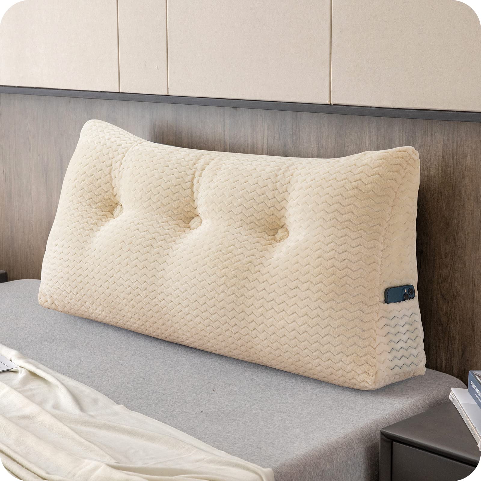 Large Bolster Triangular Headboard Wedge Pillow - Adjustable Backrest Support for Daybeds, Reading & Relaxing - Removable Washable Cover - Perfect for Bedroom, Living Room & Dorm Comfort