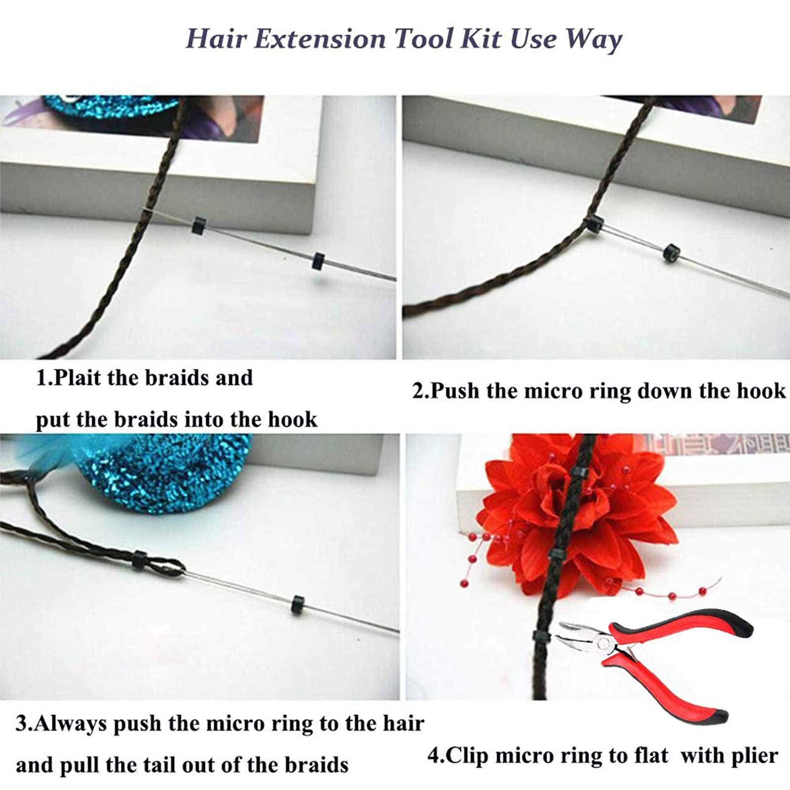 Professional Hair Extension Tool Kit - 500 PCS Micro Silicone Rings, Removal Pliers & Pulling Hook for Seamless Hair Styling | Dark Brown Hair Bead Device | Perfect for Salon Stylists & DIY Hair Extensions at Home