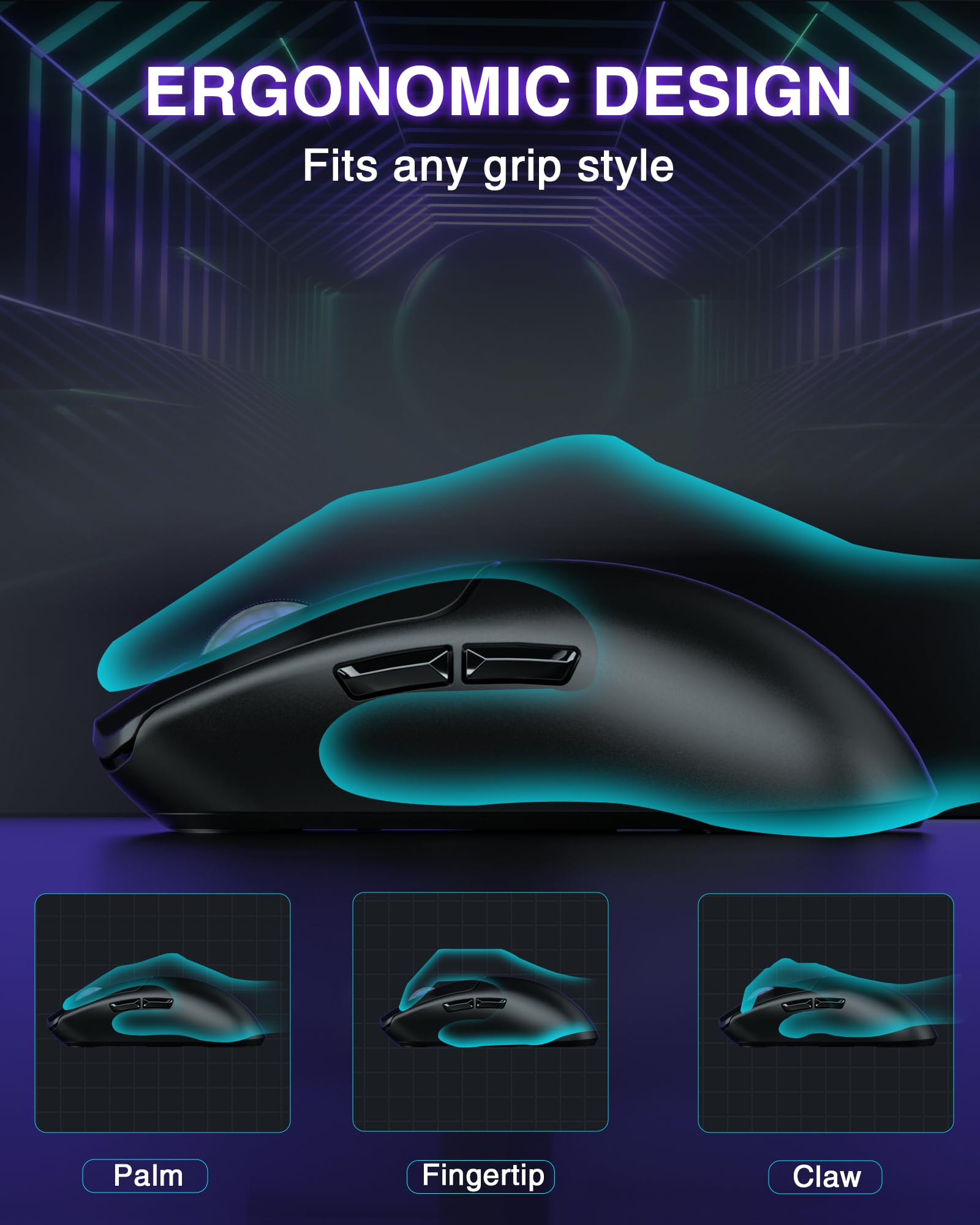 AULA SC580 Wireless Gaming Mouse - Tri-Mode 2.4G/BT5.0/USB-C, 12000 DPI Rechargeable, 6 Programmable Buttons, Ergonomic Design for PC, Laptop, Mac & Tablet | Perfect for FPS, MOBA Games & Office Work