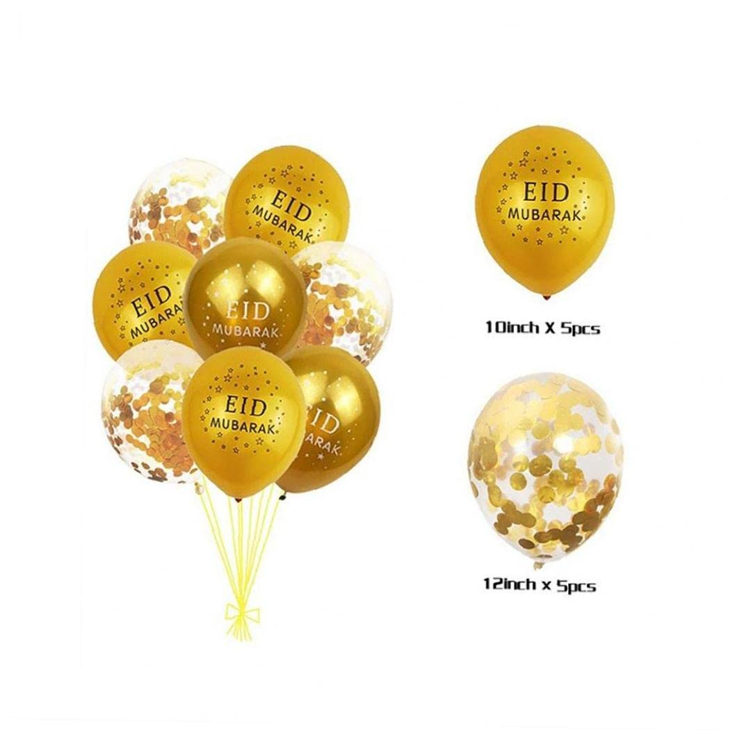 10pcs Golden Transparent Eid al-Fitr Balloons - Ramadan Mubarak Party Decorations for Home, Mosque & Community Celebrations