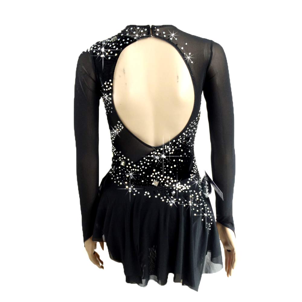 LIUHUO Girls Figure Skating Dress - Elegant Black Velvet Competition Costume for Ice Skating Performances & Dance Recitals