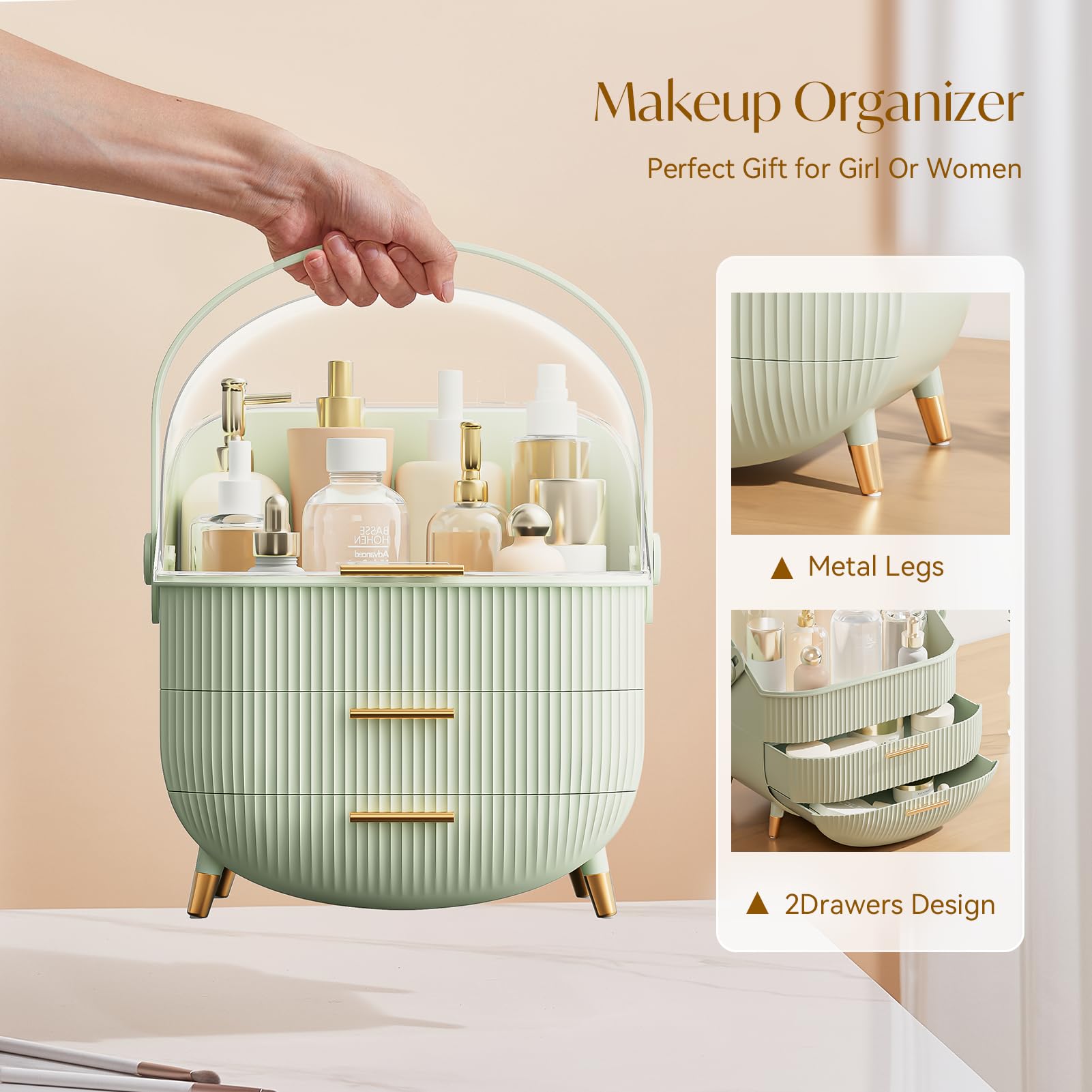 Multi-Functional Makeup Organizer Case - Dustproof Cosmetic Storage Box & Jewelry Organizer for Skincare Products, Desktop, Bathroom & Bedroom - Compact Finishing Box (Mint Green) | Perfect for Travel, Home Organization & Daily Beauty Routine