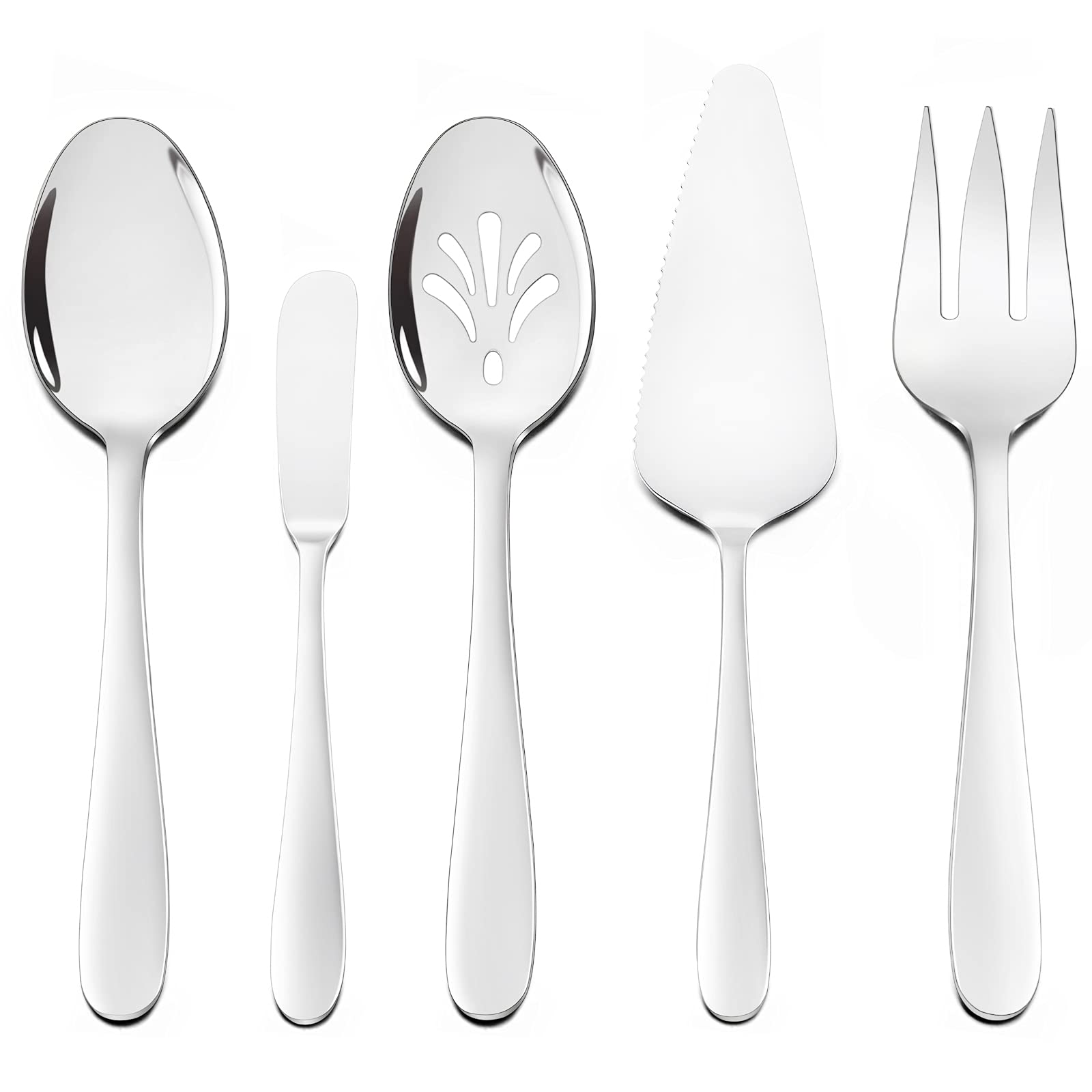 HaWare Heavy Duty 5-Piece Stainless Steel Serving Utensil Set - Mirror Polished Serving Spoon & Fork, Premium Flatware for Entertaining - Dishwasher Safe for Easy Cleaning - Perfect for Dinner Parties, BBQs & Catering Events