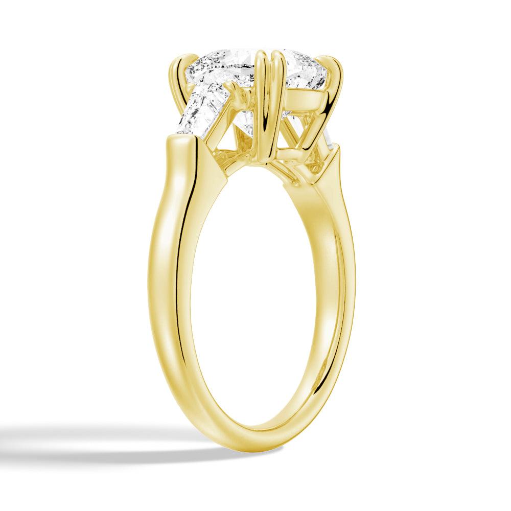 Cushion Cut Moissanite Engagement Ring with Tapered Baguette Side Stones - Elegant Wedding Jewelry for Proposals, Anniversaries & Special Occasions