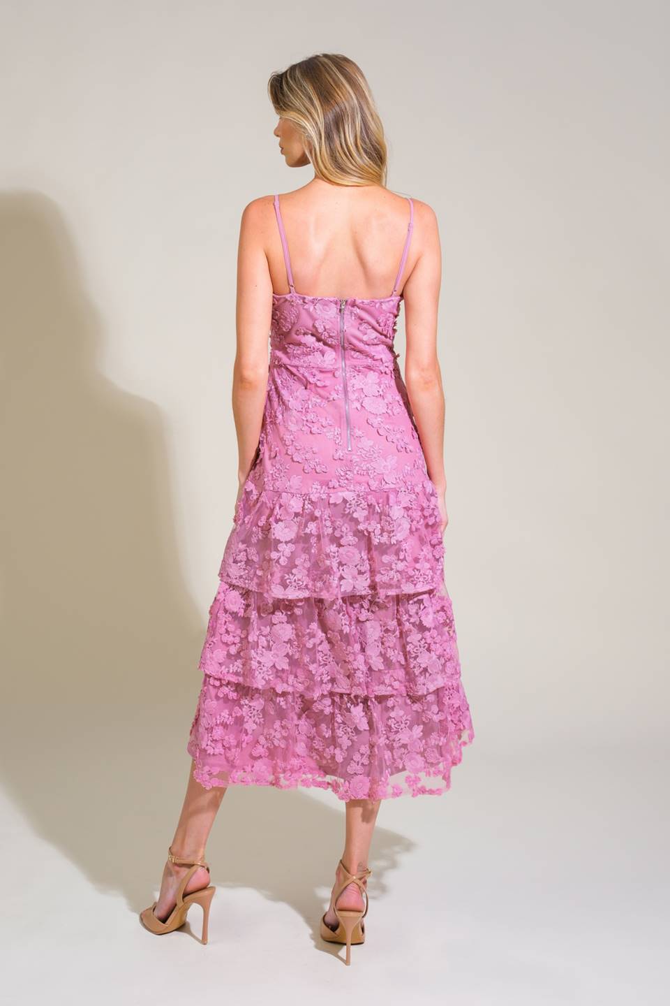 DAZZLING DAYBREAK Mauve Floral Lace Midi Dress for Women - Elegant Tea Party & Wedding Guest Outfit