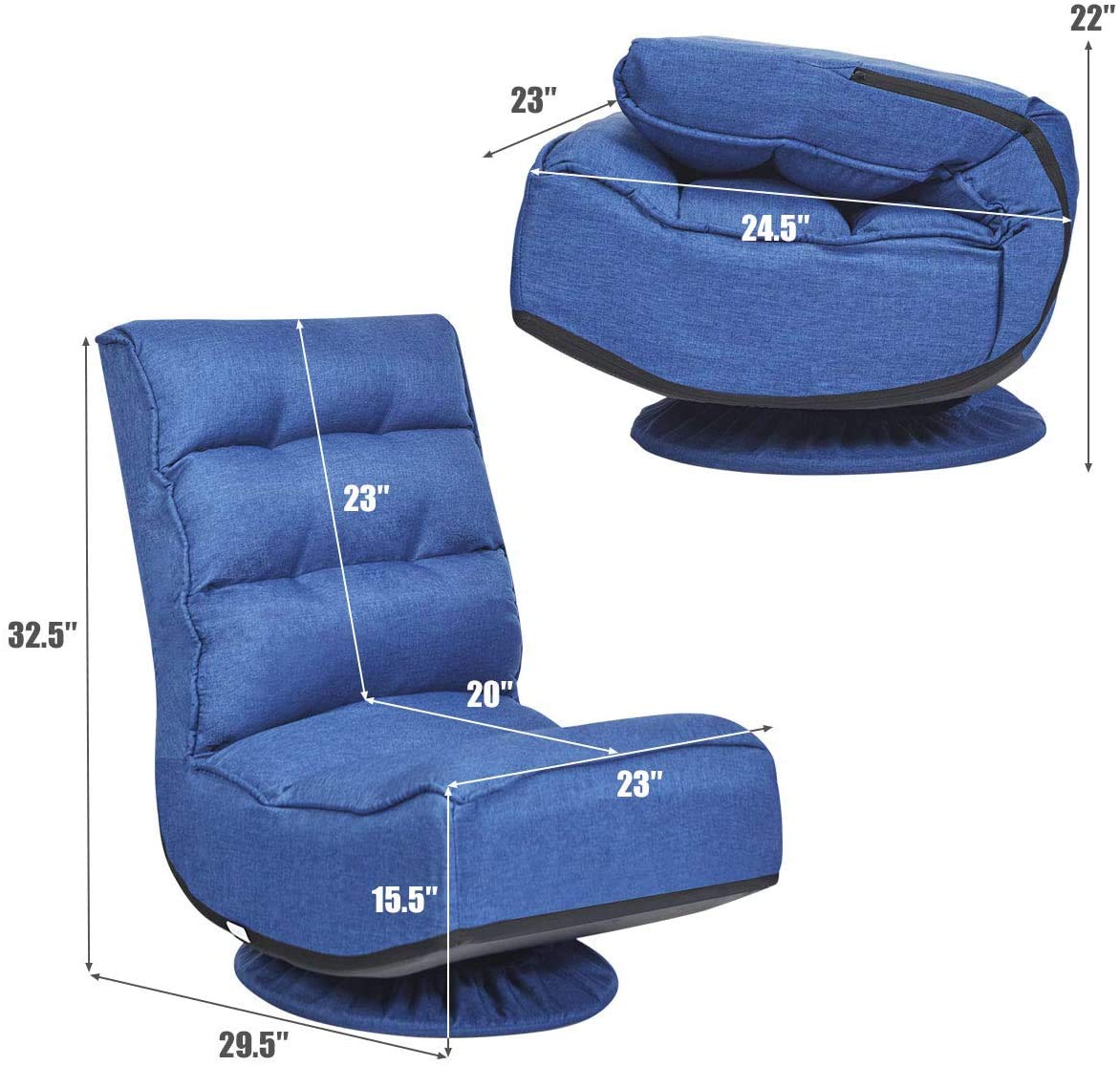 FANTASK 360 Degree Swivel Floor Chair - Adjustable Folding Floor Sofa with 5 Positions & Backrest - Ergonomic Lazy Lounge Chair for Reading, Gaming, TV Watching - Perfect for Living Room, Bedroom & Dorm (Navy Blue)