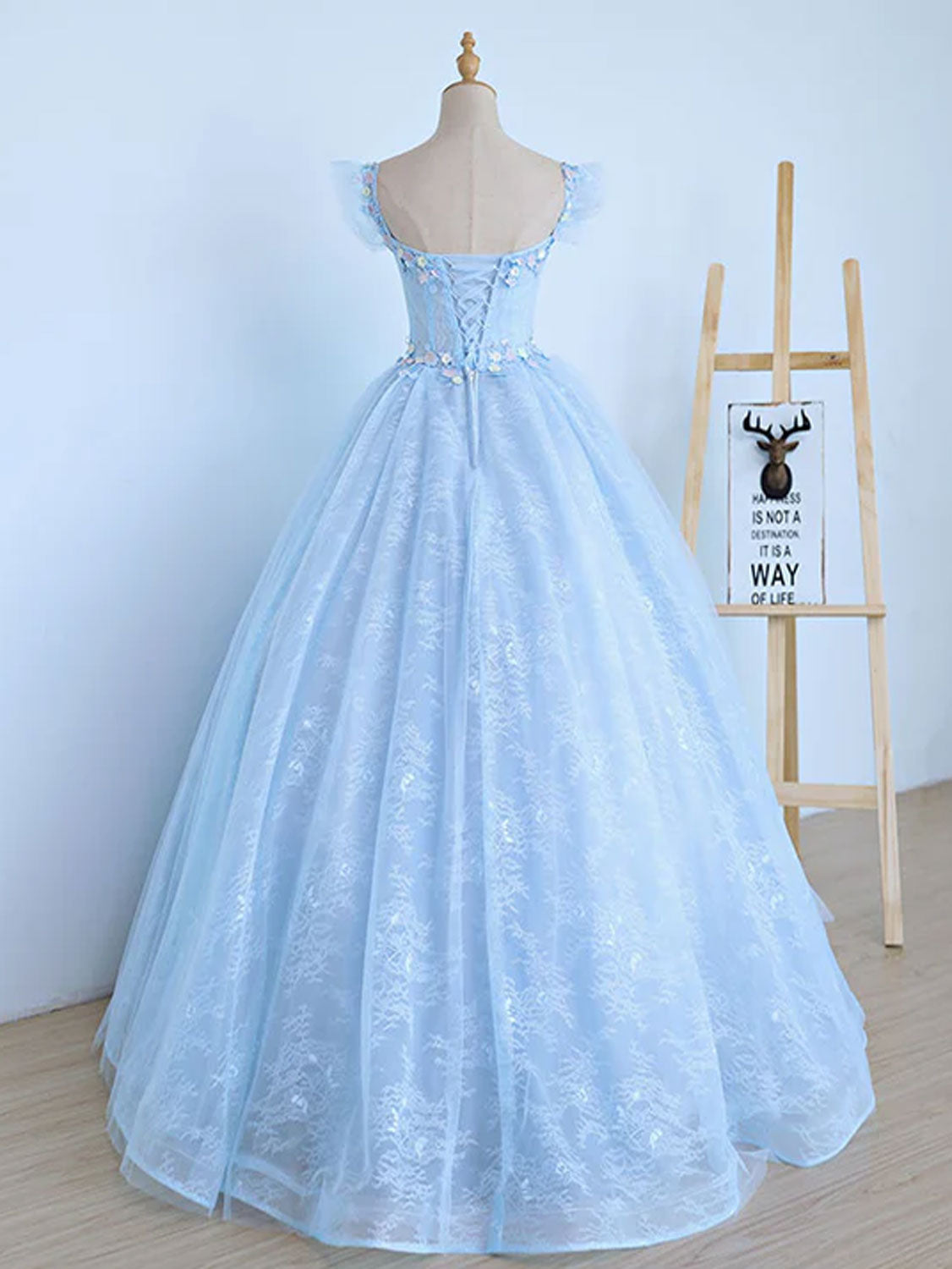 Elegant Blue A-Line Tulle Lace Long Prom Dress for Women - Formal Evening Gown for Homecoming, Wedding, Party & Special Occasions