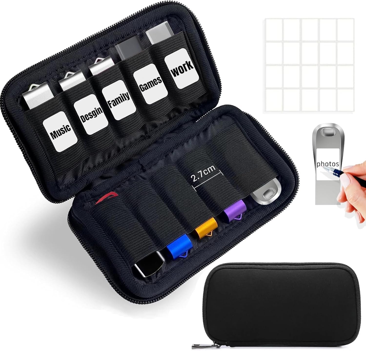 TATMOHIK USB Flash Drive Case - 10 Slot Memory Stick Storage Bag Organizer for USB Sticks, Thumb Drives, Jump Drives & Zip Drives (Black) - Perfect for Office, School & Travel Data Storage