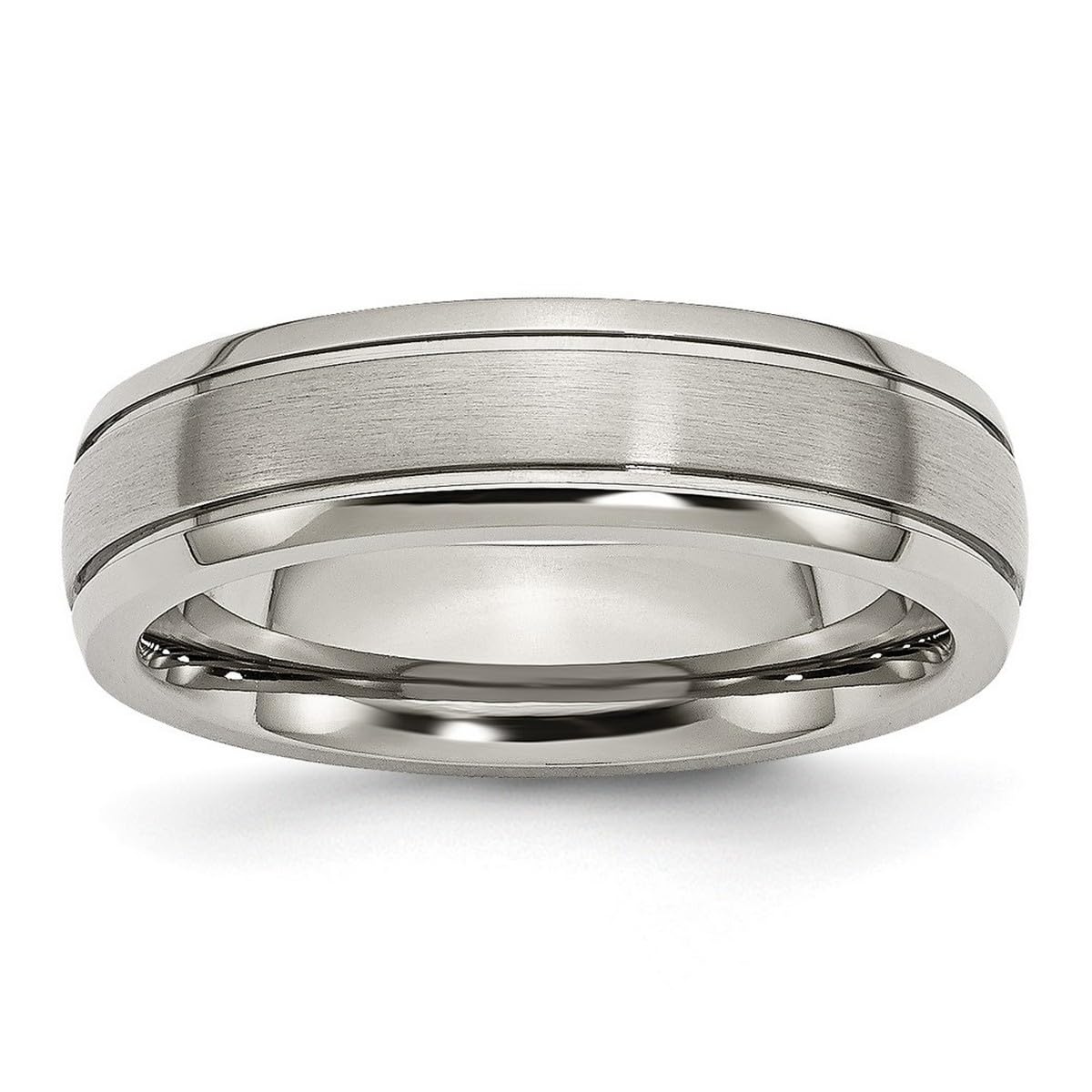 Titanium Brushed & Polished Grooved Edge 6mm Band Ring for Women & Men - Wedding, Engagement, Anniversary Gift Jewelry