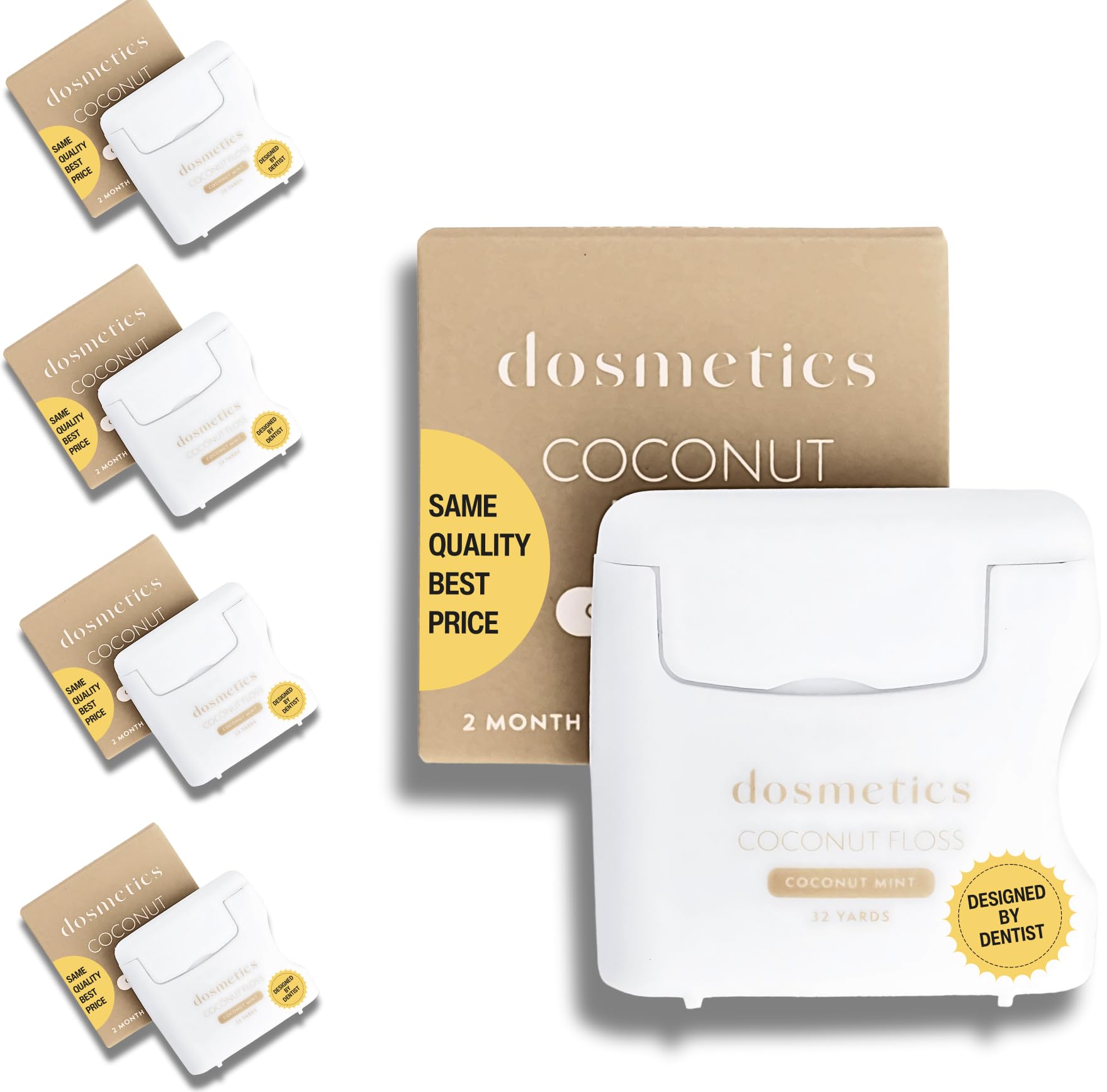 Premium Coconut Oil Infused Dental Floss 5 Pack - Mint Flavored Expanding Floss for Effective Plaque Removal & Gum Protection | 32 Yards x 5 | Gentle Oral Care for Sensitive Teeth, Braces & Tight Gaps | Ideal for Travel & Daily Hygiene Routine