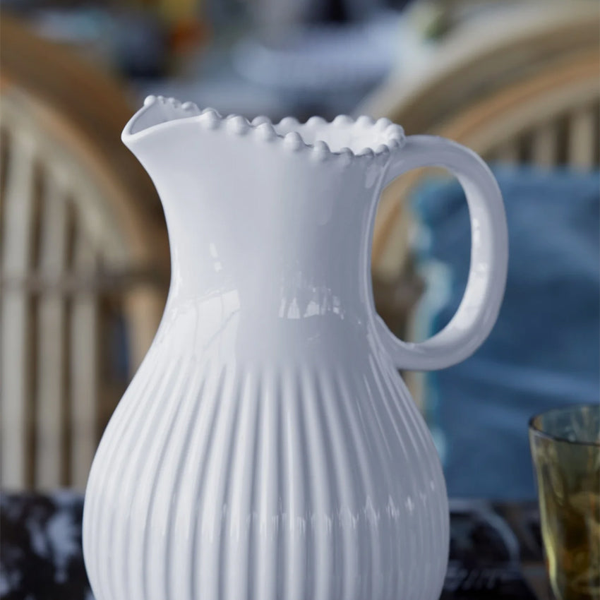 Costa Nova Pearl White Pitcher - Elegant Ceramic Water Pitcher for Kitchen, Dining Table & Home Decor - Perfect for Iced Tea, Lemonade & Entertaining Guests