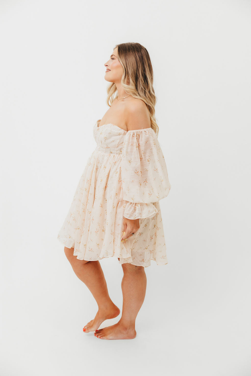 Kennedy Floral Mini Maternity Dress in Cream - Bump Friendly Summer Dress for Pregnancy, Baby Shower & Photoshoot