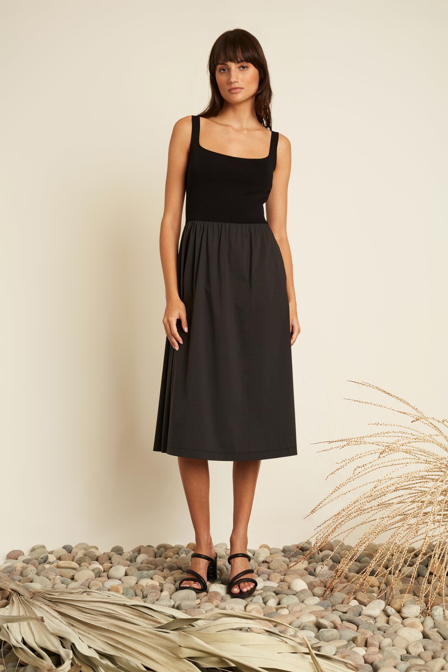 Sustainable Fabric Sleeveless Square Scoop Neck A-line Midi Dress with Pockets for Women | Casual Summer Outfit, Beach Cover-up, Office Wear & Date Night Dress