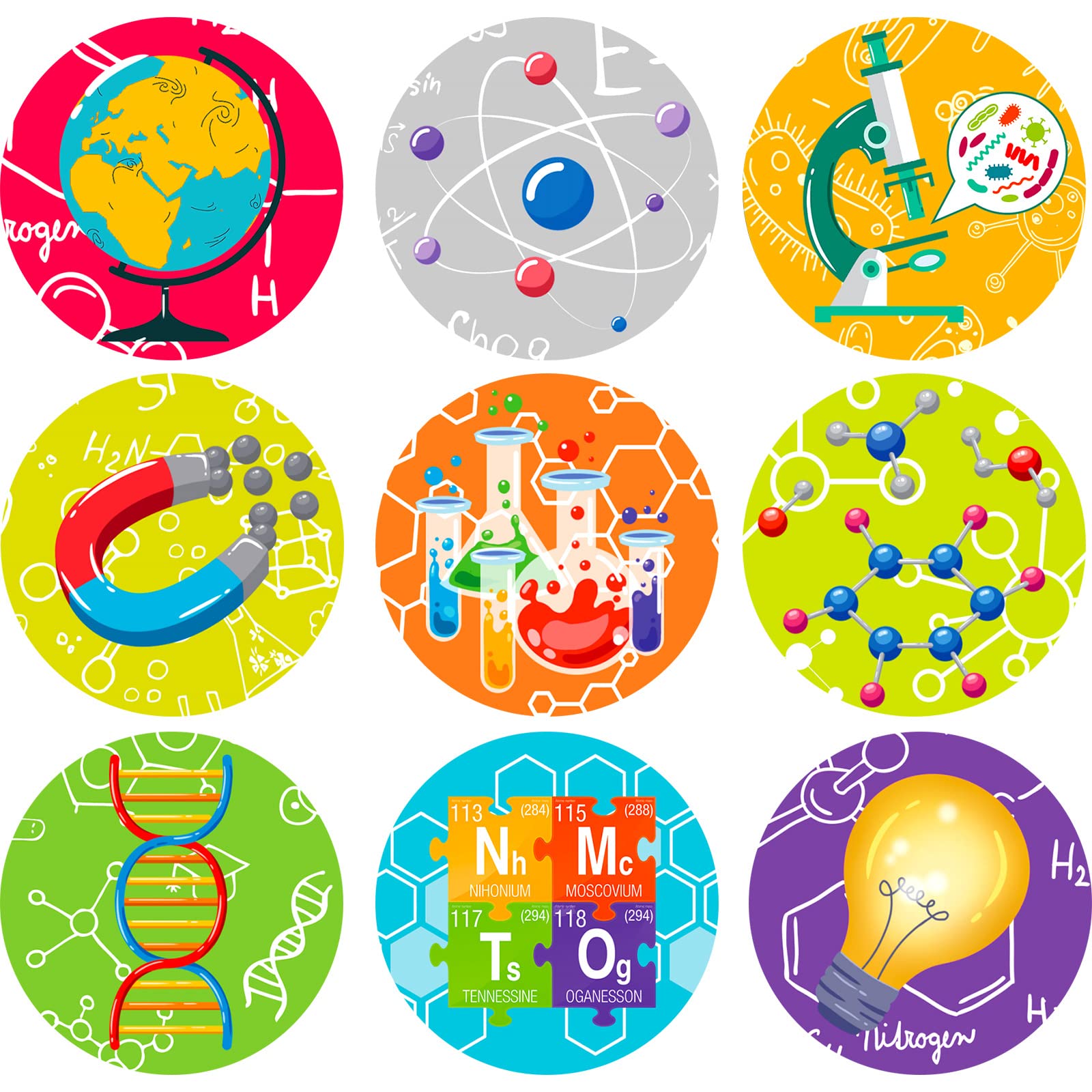 1800 Pcs Science Stickers for Kids - Chemistry, Lab & Space Themed Reward Stickers - Bulk Science Party Favors, Classroom Incentives & Birthday Decals (9 Styles) - Perfect for Teachers, Students & Science Enthusiasts