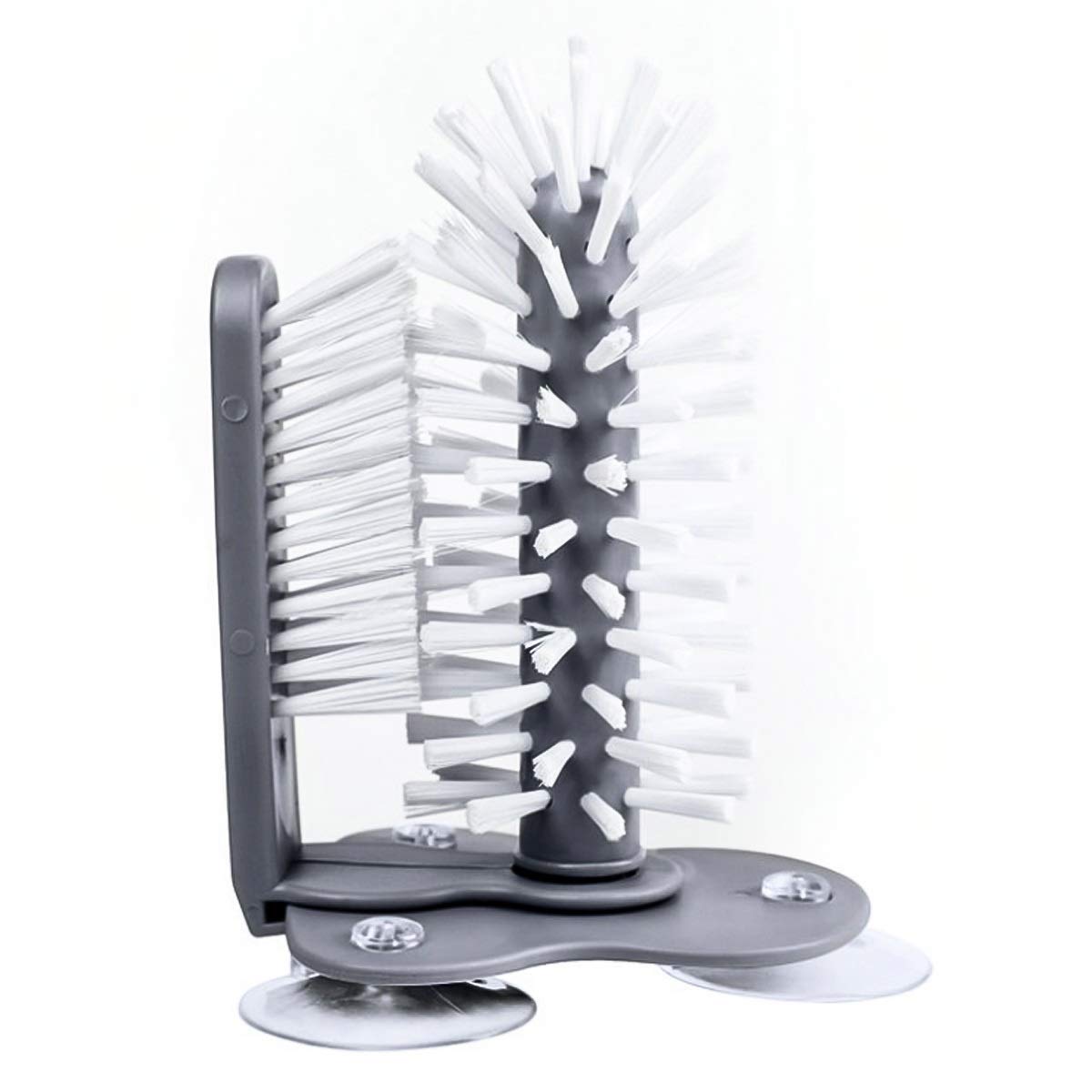 Aisheny Dual Head Glass Cleaning Brush with Suction Base - Hanging Sink Scrubber for Bottles, Cups & Bathroom Cleaning - Perfect for Kitchen, Home & Office Use