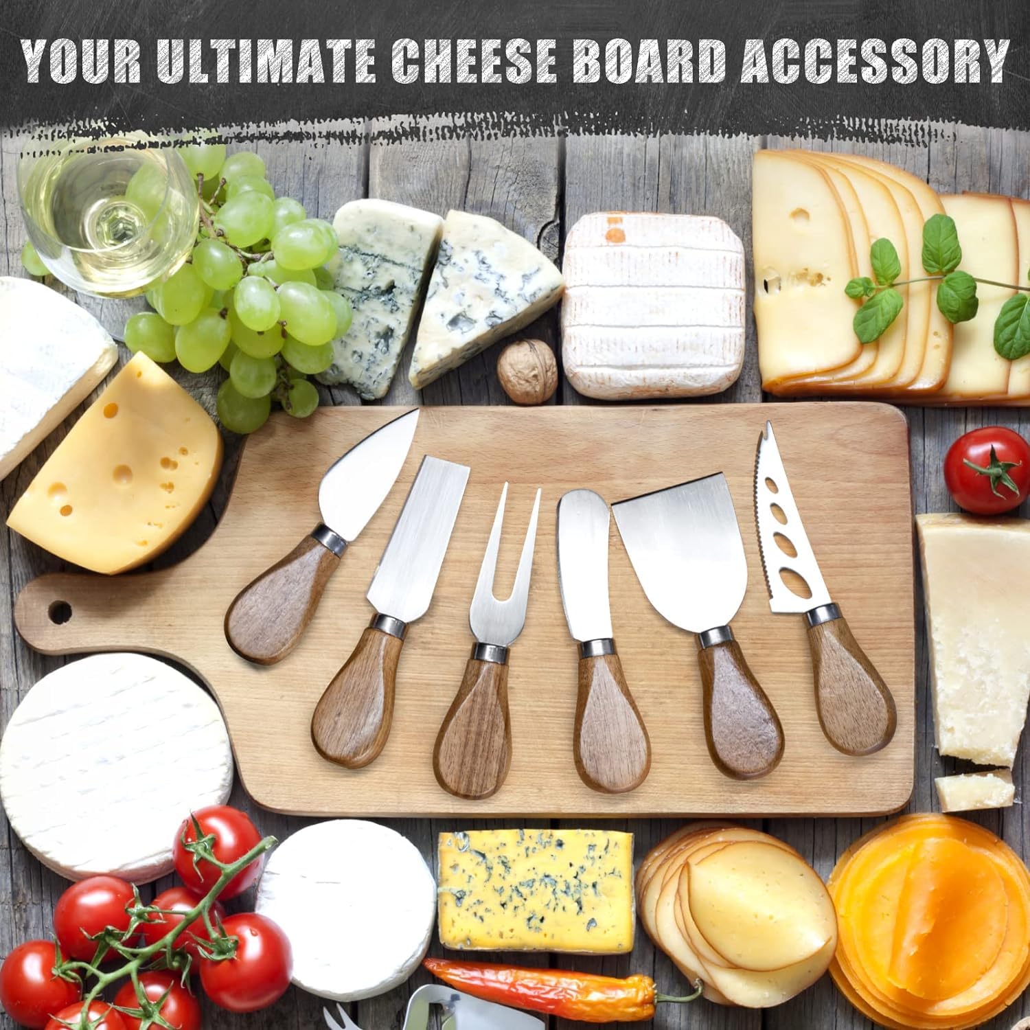 Premium Stainless Steel Cheese Knives Set - 6-Piece Cheese Slicer, Cutter, Fork & Spreader for Charcuterie Boards | Perfect for Wine Parties, Cheese Tasting & Gourmet Entertaining