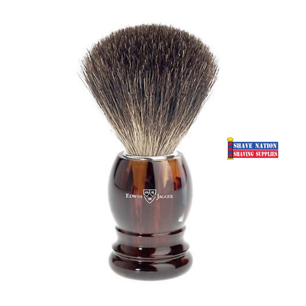 Edwin Jagger Synthetic Shaving Brush with Tortoise Handle - Premium Men's Grooming Tool for Wet Shaving & Beard Care at Home or Travel