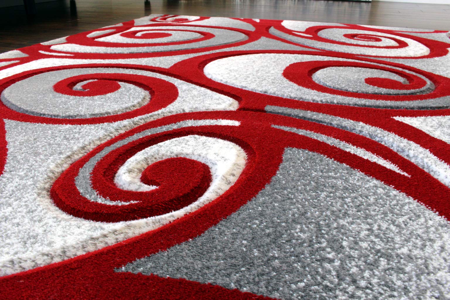 Masada Modern Woven Area Rug - Hand Carved Grey White Red Design (8x10 Feet) for Living Room, Bedroom & Office Decor