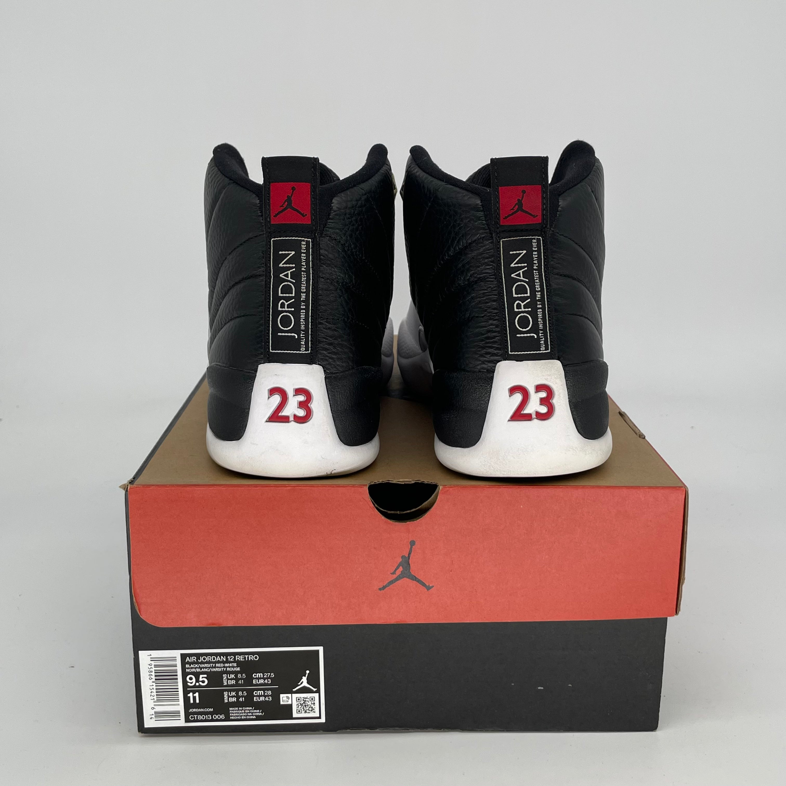 Original Air Jordan 12 Playoffs Basketball Shoes - Men's Size 9.5/Women's 11 - Black/Red (CT8013-006) - Perfect for Game Day & Sneaker Collectors